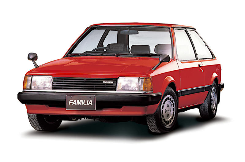 16. Mazda 323 (1980) 1. Mazda R360 (1960), 2. Mazda B-series (1961), 3. Mazda P360 Carol (1962), 4. Mazda Familia (1963), 5. Mazda B-series (1965), 6. Mazda Bongo (1966), 7. Mazda Luce (1966), 8. Mazda Cosmo Sport (1967), 9. Mazda Luce R130 (1969), 10. Mazda RX-2 (1970), 11. Mazda RX-3 (1971), 12. Mazda Chantez (1972), 13. Mazda RX-4 (1972), 14. Mazda RX-5 (1975), 15. Mazda RX-7 (1978), 16. Mazda 323 (1980), 17. Mazda MX-5 (1989), 18. Eunos Cosmo (1990), 19. Mazda 787B (1991), 20. Mazda MX-3 (1991), 21. Autozam AZ-1 (1992), 22. Mazda Xedos 6 (1992), 23. Mazda 323F (1993), 24. Mazda Bongo Friendee (1995), 25. Mazda Demio (1996), 26. Mazda MX-5 (1998)