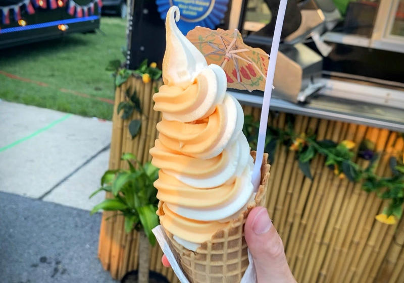 Ostrich smashburger, Chick-N-Que, Gators and taters, Chester's Gators &amp; Taters, Pizza on a stick, Spaghetti Eddie's, Pulled pork and mac and cheese burrito, Low N Slow Catering, Cinnamon roll, Demetri's, Frozen banana, Goertze's, Orange and vanilla dole whip, Tropical Delights