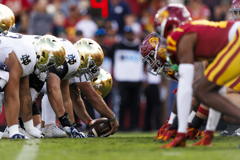 10. Ole Miss vs. Mississippi State, 9. Texas vs. Texas A&amp;M, 8. BYU vs. Utah, 7. Florida vs. Georgia, 6. Miami vs. Florida State, 5. Notre Dame vs. USC, 4. Army vs. Navy, 3. Oklahoma vs. Texas, 2. Alabama vs. Auburn, 1. Michigan vs. Ohio State