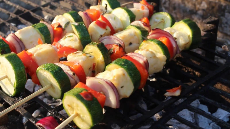 5. Halloumi Cheese Skewers With Herbs 1. Grilled Pineapple Rings, 2. Bacon-Wrapped Stuffed Jalapeños, 3. Charred Watermelon Triangles, 4. Avocado Halves With Grilled Egg Centers, 5. Halloumi Cheese Skewers With Herbs, 6. BBQ Romaine With Parmesan Dust, 7. Grilled Mango Slices With Tajín, 8. Pickles Wrapped In Bacon, 9. Peach Halves With Cinnamon Sugar, 10. Stuffed Portobello Mushroom Caps, 11. Corn Ribs With Chili Butter, 12. Grilled Brie Rounds With Honey, 13. Grilled Apple Slices With Sharp Cheddar, 14. Tofu Steaks With Teriyaki Glaze, 15. S’Mores-Stuffed Banana Boats, 16. Sweet Potato Wedges With Maple Glaze, 17. Grapefruit Halves With Brown Sugar, 18. Mac ‘N’ Cheese-Stuffed Peppers, 19. Flatbread With Figs And Goat Cheese, 20. Zucchini Roll-Ups With Ricotta
