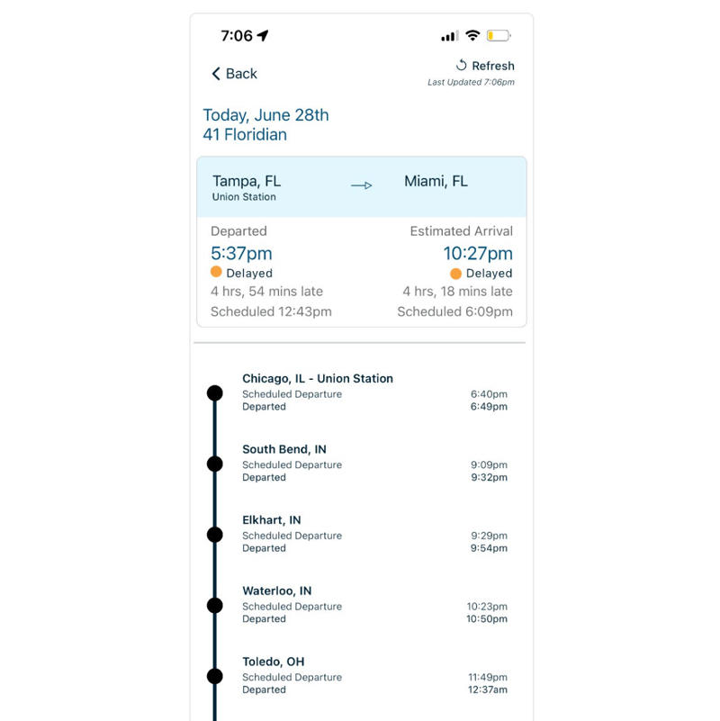 Unfortunately, my first-class journey began with a five-hour delay., Once my train finally arrived, I got to board early., A dedicated attendant guided me down the slim walkways to my room., The upper level featured a comfortable bed., The upper bed had its own storage space and viewing window., The dining car felt like a fine-dining experience ..., After a long day, the bed in the roomette was a godsend., Finally, I arrived at my destination six hours after the scheduled time.