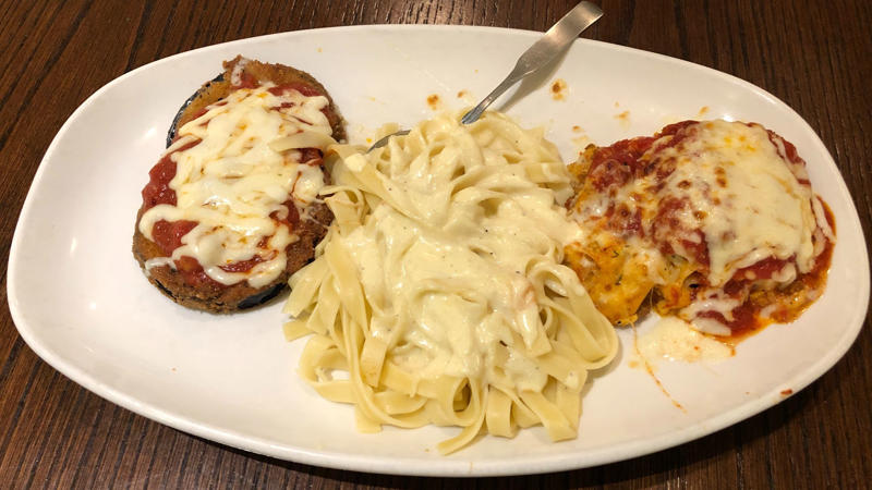 1. Eggplant Parmigiana, 2. Lasagna Classico, 3. Tour Of Italy, 4. Capellini Pomodoro, 5. Fried Mozzarella, 6. Sausage-Stuffed Giant Rigatoni, 7. Herb-Grilled Salmon, 8. Fettuccine Alfredo, 9. Chicken Alfredo, 10. Minestrone Soup, 1. Chicken And Gnocchi Soup, 2. Shrimp Scampi, 3. Chicken Tortelloni Alfredo, 4. Chicken Parmigiana, 5. Five-Cheese Ziti Al Forno, 6. Zuppa Toscana, 7. Chicken And Shrimp Carbonara, 8. Breadsticks, 9. Toasted Ravioli, 10. Lasagna Fritta