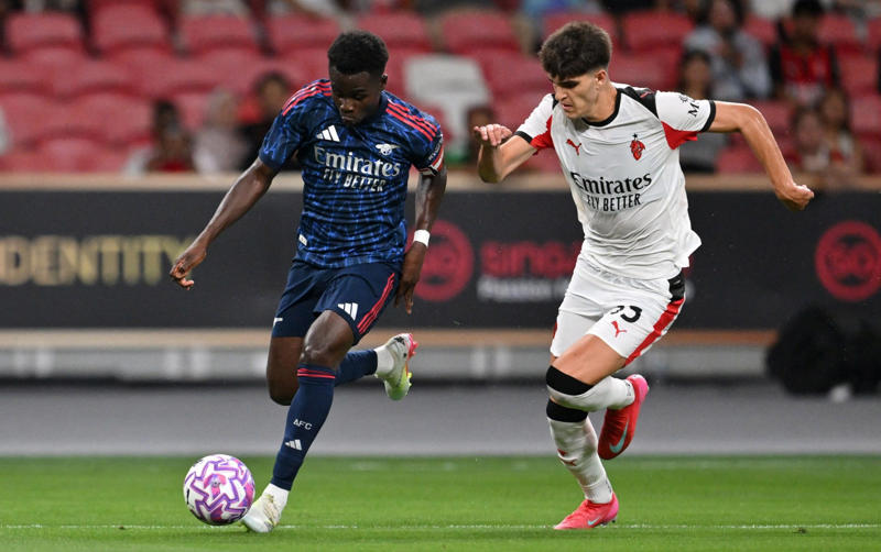 02:49 PM BST, The thoughts post-match of Bukayo Saka, 02:45 PM BST, AC Milan win shoot-out, 02:44 PM BST, Salmon misses, 02:44 PM BST, Dutu scores, 02:43 PM BST, Nichols scores, 02:42 PM BST, F. Terracciano scores, 02:41 PM BST, Trossard scores, 02:40 PM BST, Bondo scores, 02:40 PM BST, Dowman scores, 02:39 PM BST, Okafor misses, 02:38 PM BST, Kiwior misses, 02:37 PM BST, Liberali misses, 02:37 PM BST, Nelson misses, 02:36 PM BST, Chukwueze scores, 02:35 PM BST, Merino scores, 02:35 PM BST, Colombo misses, 02:34 PM BST, Zubimendi scores, 02:33 PM BST, Gabbia scores, 02:32 PM BST, Odegaard misses, 02:32 PM BST, Penalty shoot-out, 02:32 PM BST, FT stats, 02:27 PM BST, Full time, 02:26 PM BST, 90+2 mins: Arsenal 1 AC Milan 0, 02:25 PM BST, 90+1 mins: Arsenal 1 AC Milan 0, 02:24 PM BST, 90 mins: Arsenal 1 AC Milan 0, 02:21 PM BST, 86 mins: Arsenal 1 AC Milan 0, 02:17 PM BST, 82 mins: Arsenal 1 AC Milan 0, 02:15 PM BST, 80 mins: Arsenal 1 AC Milan 0, 02:13 PM BST, 79 mins: Arsenal 1 AC Milan 0, 02:09 PM BST, 75 mins: Arsenal 1 AC Milan 0, 02:03 PM BST, 69 mins: Arsenal 1 AC Milan 0, 02:00 PM BST, 66 mins: Arsenal 1 AC Milan 0, 01:59 PM BST, 65 mins: Arsenal 1 AC Milan 0, 01:58 PM BST, 63 mins: Arsenal 1 AC Milan 0, 01:52 PM BST, 57 mins: Arsenal 1 AC Milan 0, 01:49 PM BST, 54 mins: Arsenal 1 AC Milan 0, 01:47 PM BST, GOAL! Saka gives Arsenal the lead, 01:46 PM BST, 52 mins: Arsenal 0 AC Milan 0, 01:45 PM BST, 50 mins: Arsenal 0 AC Milan 0, 01:43 PM BST, 48 mins: Arsenal 0 AC Milan 0, 01:39 PM BST, Second half, 01:28 PM BST, A reminder, 01:25 PM BST, HT verdict, 01:20 PM BST, Half-time, 01:20 PM BST, 45+1 mins: Arsenal 0 AC Milan 0, 01:18 PM BST, 45 mins: Arsenal 0 AC Milan 0, 01:14 PM BST, 41 mins: Arsenal 0 AC Milan 0, 01:13 PM BST, 39 mins: Arsenal 0 AC Milan 0, 01:05 PM BST, 32 mins: Arsenal 0 AC Milan 0, 01:04 PM BST, 30 mins: Arsenal 0 AC Milan 0, 01:03 PM BST, 29 mins: Arsenal 0 AC Milan 0, 01:02 PM BST, 27 mins: Arsenal 0 AC Milan 0, 12:57 PM BST, 23 mins: Arsenal 0 AC Milan 0, 12:55 PM BST, 22 mins: Arsenal 0 AC Milan 0, 12:55 PM BST, 21 mins: Arsenal 0 AC Milan 0, 12:51 PM BST, 17 mins: Arsenal 0 AC Milan 0, 12:49 PM BST, 15 mins: Arsenal 0 AC Milan 0, 12:46 PM BST, 13 mins: Arsenal 0 AC Milan 0, 12:44 PM BST, 10 mins: Arsenal 0 AC Milan 0, 12:42 PM BST, 9 mins: Arsenal 0 AC Milan 0, 12:41 PM BST, 7 mins: Arsenal 0 AC Milan 0, 12:39 PM BST, 5 mins: Arsenal 0 AC Milan 0, 12:36 PM BST, 3 mins: Arsenal 0 AC Milan 0, 12:33 PM BST, Kick-off, 12:29 PM BST, Kick-off fast approaching, 12:26 PM BST, Arsenal debuts incoming, 12:19 PM BST, More than just the 90, 12:17 PM BST, 12:13 PM BST, Teams in full, 12:09 PM BST, AC Milan’s pre-season schedule, 12:06 PM BST, Arsenal’s pre-season schedule, 12:02 PM BST, Mikel Arteta defends Arsenal stance after Thomas Partey rape charges, 11:57 AM BST, ‘Arsenal land £50m Noni Madueke – this data explains why they wanted him’, 11:52 AM BST, Arsenal in the house, 11:49 AM BST, AC Milan selected transfers, 11:43 AM BST, Arsenal transfers:, 11:38 AM BST, Get your fix, 11:31 AM BST, Arsenal team news, 11:27 AM BST, Match preview