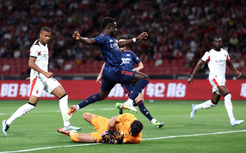 02:49 PM BST, The thoughts post-match of Bukayo Saka, 02:45 PM BST, AC Milan win shoot-out, 02:44 PM BST, Salmon misses, 02:44 PM BST, Dutu scores, 02:43 PM BST, Nichols scores, 02:42 PM BST, F. Terracciano scores, 02:41 PM BST, Trossard scores, 02:40 PM BST, Bondo scores, 02:40 PM BST, Dowman scores, 02:39 PM BST, Okafor misses, 02:38 PM BST, Kiwior misses, 02:37 PM BST, Liberali misses, 02:37 PM BST, Nelson misses, 02:36 PM BST, Chukwueze scores, 02:35 PM BST, Merino scores, 02:35 PM BST, Colombo misses, 02:34 PM BST, Zubimendi scores, 02:33 PM BST, Gabbia scores, 02:32 PM BST, Odegaard misses, 02:32 PM BST, Penalty shoot-out, 02:32 PM BST, FT stats, 02:27 PM BST, Full time, 02:26 PM BST, 90+2 mins: Arsenal 1 AC Milan 0, 02:25 PM BST, 90+1 mins: Arsenal 1 AC Milan 0, 02:24 PM BST, 90 mins: Arsenal 1 AC Milan 0, 02:21 PM BST, 86 mins: Arsenal 1 AC Milan 0, 02:17 PM BST, 82 mins: Arsenal 1 AC Milan 0, 02:15 PM BST, 80 mins: Arsenal 1 AC Milan 0, 02:13 PM BST, 79 mins: Arsenal 1 AC Milan 0, 02:09 PM BST, 75 mins: Arsenal 1 AC Milan 0, 02:03 PM BST, 69 mins: Arsenal 1 AC Milan 0, 02:00 PM BST, 66 mins: Arsenal 1 AC Milan 0, 01:59 PM BST, 65 mins: Arsenal 1 AC Milan 0, 01:58 PM BST, 63 mins: Arsenal 1 AC Milan 0, 01:52 PM BST, 57 mins: Arsenal 1 AC Milan 0, 01:49 PM BST, 54 mins: Arsenal 1 AC Milan 0, 01:47 PM BST, GOAL! Saka gives Arsenal the lead, 01:46 PM BST, 52 mins: Arsenal 0 AC Milan 0, 01:45 PM BST, 50 mins: Arsenal 0 AC Milan 0, 01:43 PM BST, 48 mins: Arsenal 0 AC Milan 0, 01:39 PM BST, Second half, 01:28 PM BST, A reminder, 01:25 PM BST, HT verdict, 01:20 PM BST, Half-time, 01:20 PM BST, 45+1 mins: Arsenal 0 AC Milan 0, 01:18 PM BST, 45 mins: Arsenal 0 AC Milan 0, 01:14 PM BST, 41 mins: Arsenal 0 AC Milan 0, 01:13 PM BST, 39 mins: Arsenal 0 AC Milan 0, 01:05 PM BST, 32 mins: Arsenal 0 AC Milan 0, 01:04 PM BST, 30 mins: Arsenal 0 AC Milan 0, 01:03 PM BST, 29 mins: Arsenal 0 AC Milan 0, 01:02 PM BST, 27 mins: Arsenal 0 AC Milan 0, 12:57 PM BST, 23 mins: Arsenal 0 AC Milan 0, 12:55 PM BST, 22 mins: Arsenal 0 AC Milan 0, 12:55 PM BST, 21 mins: Arsenal 0 AC Milan 0, 12:51 PM BST, 17 mins: Arsenal 0 AC Milan 0, 12:49 PM BST, 15 mins: Arsenal 0 AC Milan 0, 12:46 PM BST, 13 mins: Arsenal 0 AC Milan 0, 12:44 PM BST, 10 mins: Arsenal 0 AC Milan 0, 12:42 PM BST, 9 mins: Arsenal 0 AC Milan 0, 12:41 PM BST, 7 mins: Arsenal 0 AC Milan 0, 12:39 PM BST, 5 mins: Arsenal 0 AC Milan 0, 12:36 PM BST, 3 mins: Arsenal 0 AC Milan 0, 12:33 PM BST, Kick-off, 12:29 PM BST, Kick-off fast approaching, 12:26 PM BST, Arsenal debuts incoming, 12:19 PM BST, More than just the 90, 12:17 PM BST, 12:13 PM BST, Teams in full, 12:09 PM BST, AC Milan’s pre-season schedule, 12:06 PM BST, Arsenal’s pre-season schedule, 12:02 PM BST, Mikel Arteta defends Arsenal stance after Thomas Partey rape charges, 11:57 AM BST, ‘Arsenal land £50m Noni Madueke – this data explains why they wanted him’, 11:52 AM BST, Arsenal in the house, 11:49 AM BST, AC Milan selected transfers, 11:43 AM BST, Arsenal transfers:, 11:38 AM BST, Get your fix, 11:31 AM BST, Arsenal team news, 11:27 AM BST, Match preview