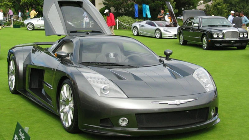12. Chrysler ME Four-Twelve 1. Ford GT90, 2. Dodge Copperhead, 3. Ferrari Mythos, 4. Audi Avus Quattro, 5. Aston Martin Bulldog, 6. Mercedes-Benz C112, 7. BMW Nazca C2, 8. Cadillac Sixteen, 9. Yamaha OX99-11, 10. Ferrari 512S Modulo, 11. Buick Avista, 12. Chrysler ME Four-Twelve, 13. Mitsubishi Concept-RA, 14. Lamborghini Estoque, 15. Hyundai N Vision 74, 16. Dome Zero, 17. Chrysler Atlantic, 18. Audi Quattro, 19. BMW GINA, 20. Saab Aero-X