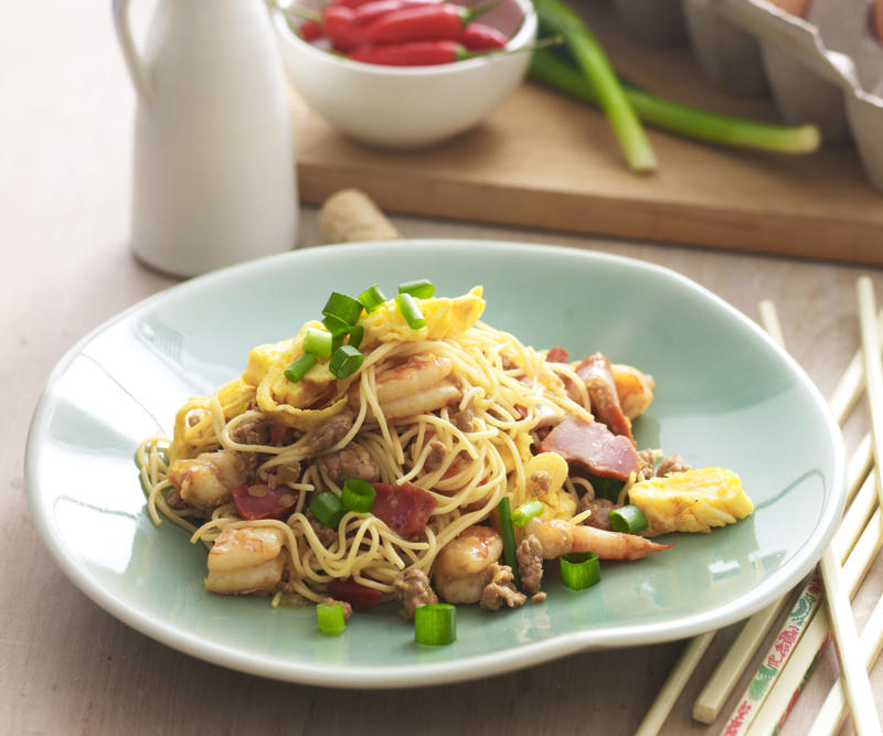 Pork and eggplant noodle stir-fry , Pork larb with rice noodles , Pork stir-fry with noodles , Sweet and sour pork with rice noodle salad , 5 ingredient dan dan noodles , Julie Goodwin’s char siu pork noodle stir-fry , Pork noodle stir fry for one , How to make a classic beef chow mein at home , Char kway teow , Chicken and ginger noodle soup , Braised honey and soy pork fillet steaks , Tuna and soba noodle salad , Pumpkin and eggplant with chilli and Thai basil , Air fryer vegetable spring rolls , Slow cooker chicken pho (Pho Ga) , Sweet and soy pork , Miso beef short rib & pumpkin hotpot , Pork with rice noodles , Gai lan and mushroom five-spice stir-fry , Hokkien mee with beef , Teriyaki chicken udon noodles with choy sum , Soba noodle salad with fried prawns , Prawn and fish balls with ginger broth and noodles , Miso broth with tamari pumpkin and noodles , Pork and tofu rice noodles , Noodle salad with ginger-rubbed beef , One−pot poached chicken with soba noodles , Miso udon soup , Asian-style omelettes with glass noodles