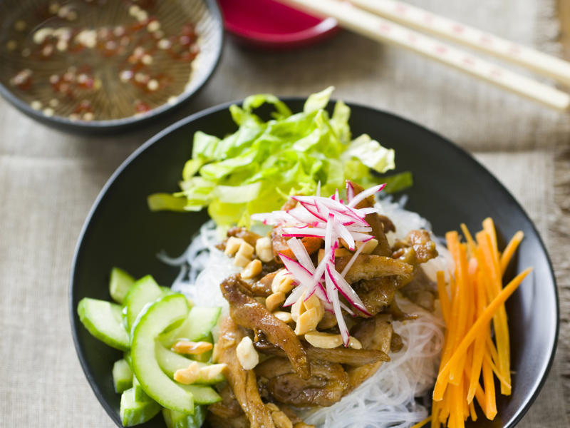 Pork and eggplant noodle stir-fry , Pork larb with rice noodles , Pork stir-fry with noodles , Sweet and sour pork with rice noodle salad , 5 ingredient dan dan noodles , Julie Goodwin’s char siu pork noodle stir-fry , Pork noodle stir fry for one , How to make a classic beef chow mein at home , Char kway teow , Chicken and ginger noodle soup , Braised honey and soy pork fillet steaks , Tuna and soba noodle salad , Pumpkin and eggplant with chilli and Thai basil , Air fryer vegetable spring rolls , Slow cooker chicken pho (Pho Ga) , Sweet and soy pork , Miso beef short rib & pumpkin hotpot , Pork with rice noodles , Gai lan and mushroom five-spice stir-fry , Hokkien mee with beef , Teriyaki chicken udon noodles with choy sum , Soba noodle salad with fried prawns , Prawn and fish balls with ginger broth and noodles , Miso broth with tamari pumpkin and noodles , Pork and tofu rice noodles , Noodle salad with ginger-rubbed beef , One−pot poached chicken with soba noodles , Miso udon soup , Asian-style omelettes with glass noodles