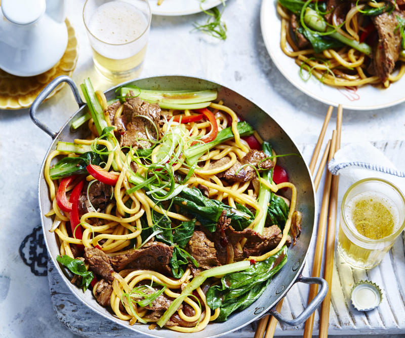 Pork and eggplant noodle stir-fry , Pork larb with rice noodles , Pork stir-fry with noodles , Sweet and sour pork with rice noodle salad , 5 ingredient dan dan noodles , Julie Goodwin’s char siu pork noodle stir-fry , Pork noodle stir fry for one , How to make a classic beef chow mein at home , Char kway teow , Chicken and ginger noodle soup , Braised honey and soy pork fillet steaks , Tuna and soba noodle salad , Pumpkin and eggplant with chilli and Thai basil , Air fryer vegetable spring rolls , Slow cooker chicken pho (Pho Ga) , Sweet and soy pork , Miso beef short rib & pumpkin hotpot , Pork with rice noodles , Gai lan and mushroom five-spice stir-fry , Hokkien mee with beef , Teriyaki chicken udon noodles with choy sum , Soba noodle salad with fried prawns , Prawn and fish balls with ginger broth and noodles , Miso broth with tamari pumpkin and noodles , Pork and tofu rice noodles , Noodle salad with ginger-rubbed beef , One−pot poached chicken with soba noodles , Miso udon soup , Asian-style omelettes with glass noodles