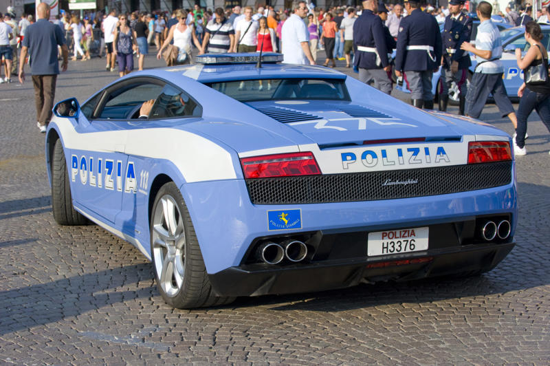 The world's fastest (and most expensive) police cars Lamborghini Gallardo - Italy, Lotus Evora - United Kingdom, Ford Police Interceptor - United States, Spyker C8 - Netherlands, Dodge Charger Pursuit - United States, Lotus Exige Cruiser - UK and Australia, Lamborghini Aventador - Dubai, Lamborghini Huracan - Italy, Bugatti Veyron - Dubai, Bentley Continental GT - Dubai, Ferrari 458 - Italy, Ford Mustang - Italy, Mitsubishi Lancer - Indonesia, Ferrari LaFerrari - Dubai, Porsche 911 Carrera - Austria