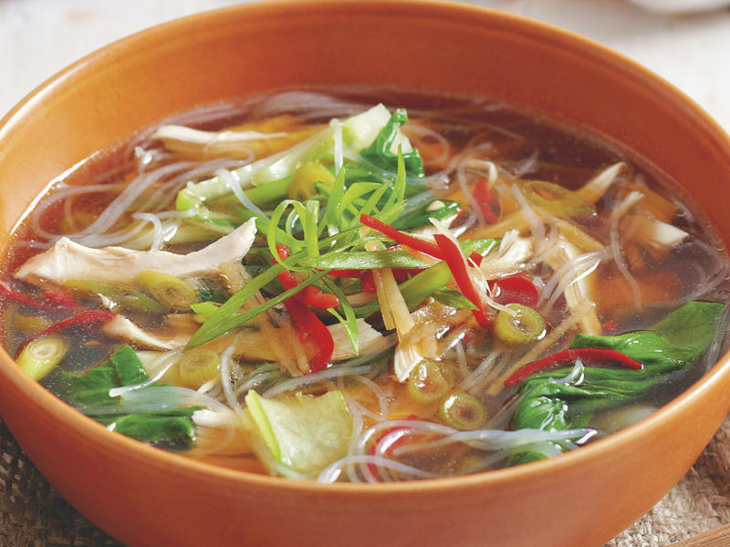 Chicken, zucchini and freekeh soup , Slow cooker chicken pho (Pho Ga) , Chicken and mushroom soup , Quick combination short and long soup , Chicken sausage dumplings in noodle soup , Chicken and barley soup , Indonesian chicken soup , Chicken and corn soup , Chicken and vegetable soup , Slow-cooker chicken hot and sour soup , Chicken noodle soup , Cream of chicken soup , Chicken, lemongrass and rice soup , Moroccan chicken & chickpea soup , Chicken & rice soup , Sweet and sour chicken soup , Chicken and ginger noodle soup , More soup recipes, Latest chicken recipes from The Weekly
