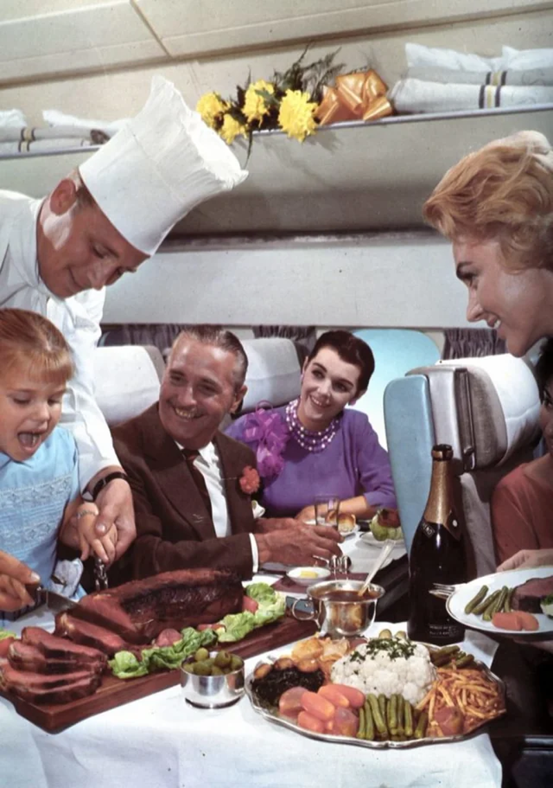 Welcome to the golden age of flying! Welcome to the golden age of flying!, The sky and cocktail lounge era., Not just a plane, it was a flying party lounge., This Japan Airlines cabin looked like a flying art gallery., Seems like flying was basically a deli dream., Groove was in the skies., Cocktail hour in the clouds was a must., Airline lounges? More like a Bond movie set., When the in-flight meal came with real plates., Sipping and playing cards. Pure bliss., Back when everyone had lounge access., No baggage fees, just smiles and drinks., Conversation pods for a cruising altitude., Studio 54 with some light turbulence., First class or a retro nightclub?, Beef Wellington at 30,000 feet., No turbulence, just a toast in the aisle., Fresh fruit? Yes, please.