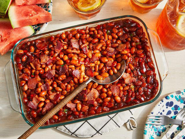Baked Beans, Potato Salad, Cowboy Caviar, Baked Macaroni and Cheese, Broccoli Salad or Three-Bean Salad