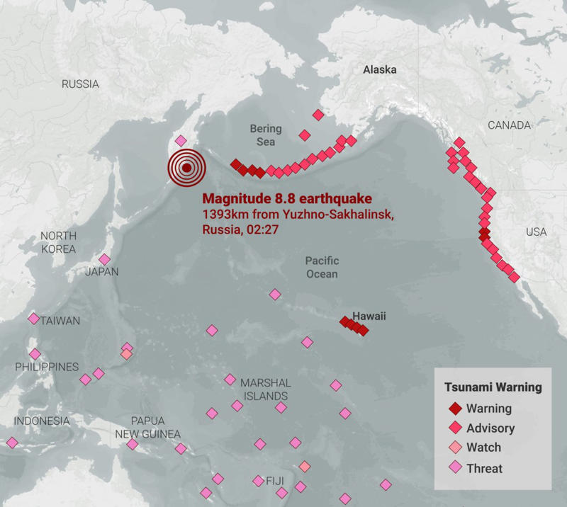 What causes a tsunami? What causes a tsunami?, What causes the tide to recede?, What happens to tsunami waves as they travel across the ocean?, What warning systems are in place for tsunamis?