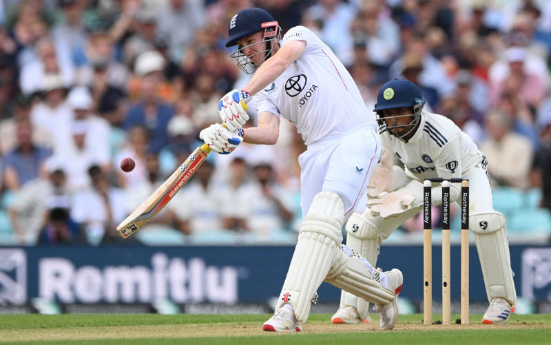 07:59 PM BST, Boycott’s verdict, 07:25 PM BST, Michael Vaughan on BBC Test Match Special, 07:21 PM BST, A tale of three horror drops, 07:17 PM BST, Stumps on day two, 07:15 PM BST, OVER 18: IND 75/2 (Jaiswal 51 Deep 4), 07:10 PM BST, 07:08 PM BST, OVER 17: IND 70/1 (Jaiswal 51 Sudharsan 11), 07:05 PM BST, OVER 16: IND 64/1 (Jaiswal 45 Sudharsan 11), 07:00 PM BST, OVER 15: IND 64/1 (Jaiswal 45 Sudharsan 11), 06:56 PM BST, OVER 14: IND 56/1 (Jaiswal 41 Sudharsan 7), 06:51 PM BST, OVER 13: IND 55/1 (Jaiswal 40 Sudharsan 7), 06:47 PM BST, OVER 12: IND 55/1 (Jaiswal 40 Sudharsan 7), 06:41 PM BST, OVER 11: IND 47/1 (Jaiswal 39 Sudharsan 0), 06:37 PM BST, OVER 10: IND 46/1 (Jaiswal 38 Sudharsan 0), 06:34 PM BST, 06:30 PM BST, OVER 9: IND 41/0 (Jaiswal 33 Rahul 7), 06:25 PM BST, OVER 8: IND 34/0 (Jaiswal 26 Rahul 7), 06:20 PM BST, OVER 7: IND 29/0 (Jaiswal 25 Rahul 3), 06:15 PM BST, OVER 6: IND 28/0 (Jaiswal 24 Rahul 3), 06:11 PM BST, OVER 5: IND 26/0 (Jaiswal 24 Rahul 1), 06:07 PM BST, OVER 4: IND 17/0 (Jaiswal 16 Rahul 0), 06:02 PM BST, OVER 3: IND 12/0 (Jaiswal 12 Rahul 0), 05:58 PM BST, OVER 2: IND 0/0 (Jaiswal 0 Rahul 0), 05:53 PM BST, OVER 1: IND 0/0 (Jaiswal 0 Rahul 0), 05:48 PM BST, India’s second innings, 05:45 PM BST, England bowlers back on their feet, 05:39 PM BST, England bowled out for 247, 05:38 PM BST, OVER 51: ENG 247/8 (Tongue 0 Brook 53), 05:33 PM BST, OVER 50: ENG 246/8 (Tongue 0 Brook 52), 05:28 PM BST, OVER 49: ENG 243/8 (Tongue 0 Brook 49), 05:24 PM BST, Nearly ready for action, 05:16 PM BST, Restart time, 05:16 PM BST, Restart coming soon?, 05:07 PM BST, 05:03 PM BST, Good news!, 04:59 PM BST, Weather update, 04:56 PM BST, Michael Vaughan on BBC Test Match Special, 04:53 PM BST, Nasser Hussain on Sky Sports, 04:52 PM BST, What an image!, 04:41 PM BST, Rain stops play, 04:41 PM BST, OVER 48: ENG 242/8 (Tongue 0 Brook 48), 04:36 PM BST, OVER 47: ENG 235/8 (Tongue 0 Brook 41), 04:34 PM BST, 04:30 PM BST, OVER 46: ENG 230/7 (Atkinson 7 Brook 40), 04:26 PM BST, OVER 45: ENG 224/7 (Atkinson 2 Brook 39), 04:22 PM BST, OVER 44: ENG 220/7 (Atkinson 1 Brook 36), 04:17 PM BST, OVER 43: ENG 215/7 (Atkinson 0 Brook 33), 04:16 PM BST, Evening session, 04:12 PM BST, Tea verdict, 04:11 PM BST, Day for Thorpey, 04:07 PM BST, Inside Duckett’s extraordinary skirmish with Deep, 03:58 PM BST, Momentum shifting, 03:56 PM BST, 03:55 PM BST, 03:49 PM BST, 03:48 PM BST, OVER 42: ENG 215/5 (Smith 8 Brook 33), 03:46 PM BST, OVER 41: ENG 210/5 (Smith 7 Brook 29), 03:41 PM BST, OVER 40: ENG 207/5 (Smith 6 Brook 27), 03:38 PM BST, OVER 39: ENG 201/5 (Smith 5 Brook 22), 03:33 PM BST, OVER 38: ENG 200/5 (Smith 5 Brook 21), 03:29 PM BST, OVER 37: ENG 196/5 (Smith 1 Brook 21), 03:26 PM BST, 03:23 PM BST, OVER 36: ENG 190/4 (Bethell 2 Brook 21), 03:18 PM BST, OVER 35: ENG 186/4 (Bethell 1 Brook 18), 03:12 PM BST, OVER 34: ENG 176/4 (Bethell 0 Brook 9), 03:06 PM BST, 03:01 PM BST, OVER 32: ENG 167/3 (Root 21 Brook 8), 02:56 PM BST, OVER 31: ENG 165/3 (Root 20 Brook 7), 02:48 PM BST, OVER 30: ENG 161/3 (Root 16 Brook 7), 02:44 PM BST, OVER 29: ENG 154/3 (Root 14 Brook 6), 02:39 PM BST, OVER 28: ENG 152/3 (Root 14 Brook 4), 02:33 PM BST, OVER 27: ENG 148/3 (Root 10 Brook 4), 02:29 PM BST, OVER 26: ENG 147/3 (Root 9 Brook 4), 02:25 PM BST, OVER 25: ENG 146/3 (Root 8 Brook 4), 02:21 PM BST, 02:17 PM BST, OVER 24: ENG 142/2 (Root 8 Pope 22), 02:13 PM BST, OVER 23: ENG 138/2 (Root 4 Pope 22), 02:09 PM BST, OVER 22: ENG 134/2 (Root 4 Pope 18), 02:03 PM BST, 02:02 PM BST, OVER 21: ENG 129/1 (Crawley 64 Pope 18), 01:57 PM BST, OVER 20: ENG 126/1 (Crawley 63 Pope 17), 01:53 PM BST, OVER 19: ENG 124/1 (Crawley 62 Pope 16), 01:49 PM BST, OVER 18: ENG 115/1 (Crawley 54 Pope 16), 01:45 PM BST, OVER 17: ENG 110/1 (Crawley 53 Pope 12), 01:40 PM BST, Afternoon session, 01:35 PM BST, Lunchtime verdict, 01:29 PM BST, Friendly or too far?, 01:23 PM BST, A day that is about more than just cricket, 01:17 PM BST, Ravi Shastri on Sky Sports, 01:14 PM BST, Ricky Ponting on Sky Sports, 01:11 PM BST, 01:03 PM BST, England in great position after near perfect session, 01:02 PM BST, OVER 16: ENG 109/1 (Crawley 52 Pope 12), 12:55 PM BST, OVER 15: ENG 105/1 (Crawley 52 Pope 8), 12:52 PM BST, OVER 14: ENG 97/1 (Crawley 47 Pope 5), 12:52 PM BST, OVER 14: ENG 97/1 (Crawley 47 Pope 5), 12:50 PM BST, OVER 13: ENG 93/1 (Crawley 47 Pope 1), 12:47 PM BST, 12:42 PM BST, OVER 12: ENG 92/0 (Crawley 47 Duckett 43), 12:37 PM BST, India may have to turn to spin - on a green top, 12:36 PM BST, OVER 11: ENG 84/0 (Crawley 46 Duckett 37), 12:31 PM BST, OVER 10: ENG 71/0 (Crawley 38 Duckett 32), 12:27 PM BST, OVER 9: ENG 64/0 (Crawley 33 Duckett 30), 12:23 PM BST, OVER 8: ENG 59/0 (Crawley 29 Duckett 29), 12:21 PM BST, India deflated by England onslaught, 12:18 PM BST, OVER 7: ENG 51/0 (Crawley 21 Duckett 29), 12:12 PM BST, OVER 6: ENG 40/0 (Crawley 16 Duckett 23), 12:08 PM BST, OVER 5: ENG 28/0 (Crawley 16 Duckett 11), 12:04 PM BST, A very Bazball answer, 12:04 PM BST, OVER 4: ENG 24/0 (Crawley 12 Duckett 11), 11:54 AM BST, OVER 3: ENG 18/0 (Crawley 12 Duckett 5), 11:48 AM BST, Atkinson shows what England have missed, 11:47 AM BST, OVER 2: ENG 9/0 (Crawley 4 Duckett 4), 11:44 AM BST, OVER 1: ENG 8/0 (Crawley 4 Duckett 3), 11:34 AM BST, Back with a bang, 11:31 AM BST, A quick kill, 11:29 AM BST, 11:27 AM BST, 11:26 AM BST, OVER 69: IND 224/8 (Deep 0, Siraj 0), 11:21 AM BST, OVER 68: IND 220/8 (Deep 0, Siraj 0), 11:19 AM BST, 11:18 AM BST, OVER 67: IND 218/7 (Washington 23, Deep 0), 11:16 AM BST, A Day for Thorpey, 11:10 AM BST, 11:09 AM BST, OVER 66: IND 213/6 (Nair 57, Washington 23), 11:06 AM BST, OVER 65: IND 213/6 (Nair 57, Washington 23), 10:58 AM BST, England’s leading wicket-taker: Joe Root, 10:56 AM BST, Woakes injury puts dampener on the match, 10:35 AM BST, Play to continue until 7pm, 10:31 AM BST, Woakes’ Ashes hopes in the balance, 10:04 AM BST, A Day for Thorpey, 09:53 AM BST, Good morning
