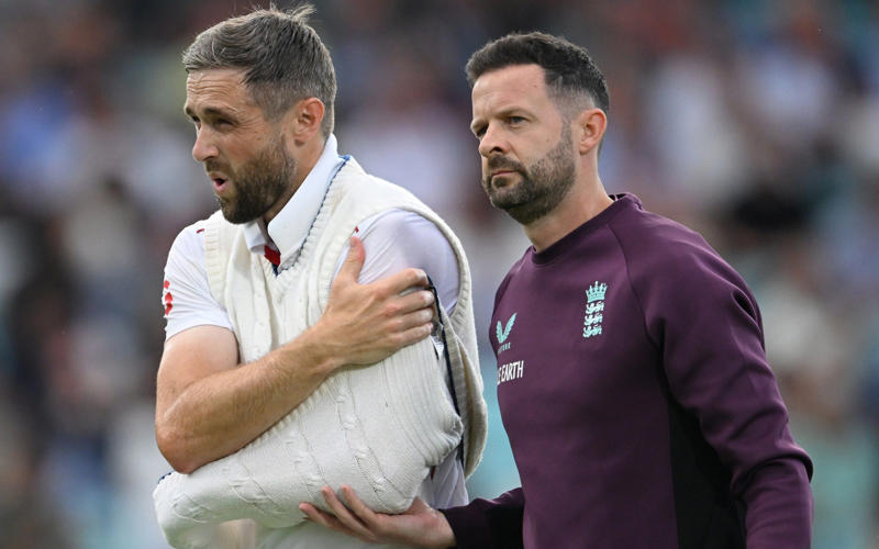 07:59 PM BST, Boycott’s verdict, 07:25 PM BST, Michael Vaughan on BBC Test Match Special, 07:21 PM BST, A tale of three horror drops, 07:17 PM BST, Stumps on day two, 07:15 PM BST, OVER 18: IND 75/2 (Jaiswal 51 Deep 4), 07:10 PM BST, 07:08 PM BST, OVER 17: IND 70/1 (Jaiswal 51 Sudharsan 11), 07:05 PM BST, OVER 16: IND 64/1 (Jaiswal 45 Sudharsan 11), 07:00 PM BST, OVER 15: IND 64/1 (Jaiswal 45 Sudharsan 11), 06:56 PM BST, OVER 14: IND 56/1 (Jaiswal 41 Sudharsan 7), 06:51 PM BST, OVER 13: IND 55/1 (Jaiswal 40 Sudharsan 7), 06:47 PM BST, OVER 12: IND 55/1 (Jaiswal 40 Sudharsan 7), 06:41 PM BST, OVER 11: IND 47/1 (Jaiswal 39 Sudharsan 0), 06:37 PM BST, OVER 10: IND 46/1 (Jaiswal 38 Sudharsan 0), 06:34 PM BST, 06:30 PM BST, OVER 9: IND 41/0 (Jaiswal 33 Rahul 7), 06:25 PM BST, OVER 8: IND 34/0 (Jaiswal 26 Rahul 7), 06:20 PM BST, OVER 7: IND 29/0 (Jaiswal 25 Rahul 3), 06:15 PM BST, OVER 6: IND 28/0 (Jaiswal 24 Rahul 3), 06:11 PM BST, OVER 5: IND 26/0 (Jaiswal 24 Rahul 1), 06:07 PM BST, OVER 4: IND 17/0 (Jaiswal 16 Rahul 0), 06:02 PM BST, OVER 3: IND 12/0 (Jaiswal 12 Rahul 0), 05:58 PM BST, OVER 2: IND 0/0 (Jaiswal 0 Rahul 0), 05:53 PM BST, OVER 1: IND 0/0 (Jaiswal 0 Rahul 0), 05:48 PM BST, India’s second innings, 05:45 PM BST, England bowlers back on their feet, 05:39 PM BST, England bowled out for 247, 05:38 PM BST, OVER 51: ENG 247/8 (Tongue 0 Brook 53), 05:33 PM BST, OVER 50: ENG 246/8 (Tongue 0 Brook 52), 05:28 PM BST, OVER 49: ENG 243/8 (Tongue 0 Brook 49), 05:24 PM BST, Nearly ready for action, 05:16 PM BST, Restart time, 05:16 PM BST, Restart coming soon?, 05:07 PM BST, 05:03 PM BST, Good news!, 04:59 PM BST, Weather update, 04:56 PM BST, Michael Vaughan on BBC Test Match Special, 04:53 PM BST, Nasser Hussain on Sky Sports, 04:52 PM BST, What an image!, 04:41 PM BST, Rain stops play, 04:41 PM BST, OVER 48: ENG 242/8 (Tongue 0 Brook 48), 04:36 PM BST, OVER 47: ENG 235/8 (Tongue 0 Brook 41), 04:34 PM BST, 04:30 PM BST, OVER 46: ENG 230/7 (Atkinson 7 Brook 40), 04:26 PM BST, OVER 45: ENG 224/7 (Atkinson 2 Brook 39), 04:22 PM BST, OVER 44: ENG 220/7 (Atkinson 1 Brook 36), 04:17 PM BST, OVER 43: ENG 215/7 (Atkinson 0 Brook 33), 04:16 PM BST, Evening session, 04:12 PM BST, Tea verdict, 04:11 PM BST, Day for Thorpey, 04:07 PM BST, Inside Duckett’s extraordinary skirmish with Deep, 03:58 PM BST, Momentum shifting, 03:56 PM BST, 03:55 PM BST, 03:49 PM BST, 03:48 PM BST, OVER 42: ENG 215/5 (Smith 8 Brook 33), 03:46 PM BST, OVER 41: ENG 210/5 (Smith 7 Brook 29), 03:41 PM BST, OVER 40: ENG 207/5 (Smith 6 Brook 27), 03:38 PM BST, OVER 39: ENG 201/5 (Smith 5 Brook 22), 03:33 PM BST, OVER 38: ENG 200/5 (Smith 5 Brook 21), 03:29 PM BST, OVER 37: ENG 196/5 (Smith 1 Brook 21), 03:26 PM BST, 03:23 PM BST, OVER 36: ENG 190/4 (Bethell 2 Brook 21), 03:18 PM BST, OVER 35: ENG 186/4 (Bethell 1 Brook 18), 03:12 PM BST, OVER 34: ENG 176/4 (Bethell 0 Brook 9), 03:06 PM BST, 03:01 PM BST, OVER 32: ENG 167/3 (Root 21 Brook 8), 02:56 PM BST, OVER 31: ENG 165/3 (Root 20 Brook 7), 02:48 PM BST, OVER 30: ENG 161/3 (Root 16 Brook 7), 02:44 PM BST, OVER 29: ENG 154/3 (Root 14 Brook 6), 02:39 PM BST, OVER 28: ENG 152/3 (Root 14 Brook 4), 02:33 PM BST, OVER 27: ENG 148/3 (Root 10 Brook 4), 02:29 PM BST, OVER 26: ENG 147/3 (Root 9 Brook 4), 02:25 PM BST, OVER 25: ENG 146/3 (Root 8 Brook 4), 02:21 PM BST, 02:17 PM BST, OVER 24: ENG 142/2 (Root 8 Pope 22), 02:13 PM BST, OVER 23: ENG 138/2 (Root 4 Pope 22), 02:09 PM BST, OVER 22: ENG 134/2 (Root 4 Pope 18), 02:03 PM BST, 02:02 PM BST, OVER 21: ENG 129/1 (Crawley 64 Pope 18), 01:57 PM BST, OVER 20: ENG 126/1 (Crawley 63 Pope 17), 01:53 PM BST, OVER 19: ENG 124/1 (Crawley 62 Pope 16), 01:49 PM BST, OVER 18: ENG 115/1 (Crawley 54 Pope 16), 01:45 PM BST, OVER 17: ENG 110/1 (Crawley 53 Pope 12), 01:40 PM BST, Afternoon session, 01:35 PM BST, Lunchtime verdict, 01:29 PM BST, Friendly or too far?, 01:23 PM BST, A day that is about more than just cricket, 01:17 PM BST, Ravi Shastri on Sky Sports, 01:14 PM BST, Ricky Ponting on Sky Sports, 01:11 PM BST, 01:03 PM BST, England in great position after near perfect session, 01:02 PM BST, OVER 16: ENG 109/1 (Crawley 52 Pope 12), 12:55 PM BST, OVER 15: ENG 105/1 (Crawley 52 Pope 8), 12:52 PM BST, OVER 14: ENG 97/1 (Crawley 47 Pope 5), 12:52 PM BST, OVER 14: ENG 97/1 (Crawley 47 Pope 5), 12:50 PM BST, OVER 13: ENG 93/1 (Crawley 47 Pope 1), 12:47 PM BST, 12:42 PM BST, OVER 12: ENG 92/0 (Crawley 47 Duckett 43), 12:37 PM BST, India may have to turn to spin - on a green top, 12:36 PM BST, OVER 11: ENG 84/0 (Crawley 46 Duckett 37), 12:31 PM BST, OVER 10: ENG 71/0 (Crawley 38 Duckett 32), 12:27 PM BST, OVER 9: ENG 64/0 (Crawley 33 Duckett 30), 12:23 PM BST, OVER 8: ENG 59/0 (Crawley 29 Duckett 29), 12:21 PM BST, India deflated by England onslaught, 12:18 PM BST, OVER 7: ENG 51/0 (Crawley 21 Duckett 29), 12:12 PM BST, OVER 6: ENG 40/0 (Crawley 16 Duckett 23), 12:08 PM BST, OVER 5: ENG 28/0 (Crawley 16 Duckett 11), 12:04 PM BST, A very Bazball answer, 12:04 PM BST, OVER 4: ENG 24/0 (Crawley 12 Duckett 11), 11:54 AM BST, OVER 3: ENG 18/0 (Crawley 12 Duckett 5), 11:48 AM BST, Atkinson shows what England have missed, 11:47 AM BST, OVER 2: ENG 9/0 (Crawley 4 Duckett 4), 11:44 AM BST, OVER 1: ENG 8/0 (Crawley 4 Duckett 3), 11:34 AM BST, Back with a bang, 11:31 AM BST, A quick kill, 11:29 AM BST, 11:27 AM BST, 11:26 AM BST, OVER 69: IND 224/8 (Deep 0, Siraj 0), 11:21 AM BST, OVER 68: IND 220/8 (Deep 0, Siraj 0), 11:19 AM BST, 11:18 AM BST, OVER 67: IND 218/7 (Washington 23, Deep 0), 11:16 AM BST, A Day for Thorpey, 11:10 AM BST, 11:09 AM BST, OVER 66: IND 213/6 (Nair 57, Washington 23), 11:06 AM BST, OVER 65: IND 213/6 (Nair 57, Washington 23), 10:58 AM BST, England’s leading wicket-taker: Joe Root, 10:56 AM BST, Woakes injury puts dampener on the match, 10:35 AM BST, Play to continue until 7pm, 10:31 AM BST, Woakes’ Ashes hopes in the balance, 10:04 AM BST, A Day for Thorpey, 09:53 AM BST, Good morning