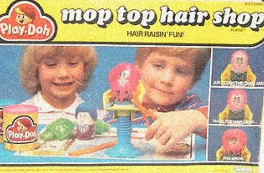 1. Lawn Darts (Jarts), 2. Creepy Crawlers ThingMaker Oven, 3. Clackers, 4. Easy-Bake Oven ('80s version), 5. Battlestar Galactica Missile-Firing Toys, 6. Slap Bracelets, 7. Kenner's Alien Action Figure, 8. Sky Dancers, 9. Pogo Balls, 10. Micro Machines, 11. Monster Science Lab Kits, 12. Stretch Armstrong, 13. Fisher-Price Power Wheels (early models), 14. Shrinky Dinks (original version), 15. Madballs, 16. Polly Pocket (early sets), 17. Play-Doh Mop Top Hair Shop, 18. Realistic Cap Guns, 19. Moon Shoes, 20. The Suckerman Toy, 21. Talkboy Recorder, 22. Super Elastic Bubble Plastic, 23. Ghostbusters Proton Pack, 24. Nerf Fencing Set, 25. Etch A Sketch Animator, 26. Big Wheel Tricycles (no brakes), 27. Wham-O Air Blaster, 28. Baby All Gone, 29. BMX Bikes with Pegs