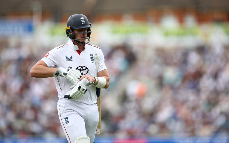 07:59 PM BST, Boycott’s verdict, 07:25 PM BST, Michael Vaughan on BBC Test Match Special, 07:21 PM BST, A tale of three horror drops, 07:17 PM BST, Stumps on day two, 07:15 PM BST, OVER 18: IND 75/2 (Jaiswal 51 Deep 4), 07:10 PM BST, 07:08 PM BST, OVER 17: IND 70/1 (Jaiswal 51 Sudharsan 11), 07:05 PM BST, OVER 16: IND 64/1 (Jaiswal 45 Sudharsan 11), 07:00 PM BST, OVER 15: IND 64/1 (Jaiswal 45 Sudharsan 11), 06:56 PM BST, OVER 14: IND 56/1 (Jaiswal 41 Sudharsan 7), 06:51 PM BST, OVER 13: IND 55/1 (Jaiswal 40 Sudharsan 7), 06:47 PM BST, OVER 12: IND 55/1 (Jaiswal 40 Sudharsan 7), 06:41 PM BST, OVER 11: IND 47/1 (Jaiswal 39 Sudharsan 0), 06:37 PM BST, OVER 10: IND 46/1 (Jaiswal 38 Sudharsan 0), 06:34 PM BST, 06:30 PM BST, OVER 9: IND 41/0 (Jaiswal 33 Rahul 7), 06:25 PM BST, OVER 8: IND 34/0 (Jaiswal 26 Rahul 7), 06:20 PM BST, OVER 7: IND 29/0 (Jaiswal 25 Rahul 3), 06:15 PM BST, OVER 6: IND 28/0 (Jaiswal 24 Rahul 3), 06:11 PM BST, OVER 5: IND 26/0 (Jaiswal 24 Rahul 1), 06:07 PM BST, OVER 4: IND 17/0 (Jaiswal 16 Rahul 0), 06:02 PM BST, OVER 3: IND 12/0 (Jaiswal 12 Rahul 0), 05:58 PM BST, OVER 2: IND 0/0 (Jaiswal 0 Rahul 0), 05:53 PM BST, OVER 1: IND 0/0 (Jaiswal 0 Rahul 0), 05:48 PM BST, India’s second innings, 05:45 PM BST, England bowlers back on their feet, 05:39 PM BST, England bowled out for 247, 05:38 PM BST, OVER 51: ENG 247/8 (Tongue 0 Brook 53), 05:33 PM BST, OVER 50: ENG 246/8 (Tongue 0 Brook 52), 05:28 PM BST, OVER 49: ENG 243/8 (Tongue 0 Brook 49), 05:24 PM BST, Nearly ready for action, 05:16 PM BST, Restart time, 05:16 PM BST, Restart coming soon?, 05:07 PM BST, 05:03 PM BST, Good news!, 04:59 PM BST, Weather update, 04:56 PM BST, Michael Vaughan on BBC Test Match Special, 04:53 PM BST, Nasser Hussain on Sky Sports, 04:52 PM BST, What an image!, 04:41 PM BST, Rain stops play, 04:41 PM BST, OVER 48: ENG 242/8 (Tongue 0 Brook 48), 04:36 PM BST, OVER 47: ENG 235/8 (Tongue 0 Brook 41), 04:34 PM BST, 04:30 PM BST, OVER 46: ENG 230/7 (Atkinson 7 Brook 40), 04:26 PM BST, OVER 45: ENG 224/7 (Atkinson 2 Brook 39), 04:22 PM BST, OVER 44: ENG 220/7 (Atkinson 1 Brook 36), 04:17 PM BST, OVER 43: ENG 215/7 (Atkinson 0 Brook 33), 04:16 PM BST, Evening session, 04:12 PM BST, Tea verdict, 04:11 PM BST, Day for Thorpey, 04:07 PM BST, Inside Duckett’s extraordinary skirmish with Deep, 03:58 PM BST, Momentum shifting, 03:56 PM BST, 03:55 PM BST, 03:49 PM BST, 03:48 PM BST, OVER 42: ENG 215/5 (Smith 8 Brook 33), 03:46 PM BST, OVER 41: ENG 210/5 (Smith 7 Brook 29), 03:41 PM BST, OVER 40: ENG 207/5 (Smith 6 Brook 27), 03:38 PM BST, OVER 39: ENG 201/5 (Smith 5 Brook 22), 03:33 PM BST, OVER 38: ENG 200/5 (Smith 5 Brook 21), 03:29 PM BST, OVER 37: ENG 196/5 (Smith 1 Brook 21), 03:26 PM BST, 03:23 PM BST, OVER 36: ENG 190/4 (Bethell 2 Brook 21), 03:18 PM BST, OVER 35: ENG 186/4 (Bethell 1 Brook 18), 03:12 PM BST, OVER 34: ENG 176/4 (Bethell 0 Brook 9), 03:06 PM BST, 03:01 PM BST, OVER 32: ENG 167/3 (Root 21 Brook 8), 02:56 PM BST, OVER 31: ENG 165/3 (Root 20 Brook 7), 02:48 PM BST, OVER 30: ENG 161/3 (Root 16 Brook 7), 02:44 PM BST, OVER 29: ENG 154/3 (Root 14 Brook 6), 02:39 PM BST, OVER 28: ENG 152/3 (Root 14 Brook 4), 02:33 PM BST, OVER 27: ENG 148/3 (Root 10 Brook 4), 02:29 PM BST, OVER 26: ENG 147/3 (Root 9 Brook 4), 02:25 PM BST, OVER 25: ENG 146/3 (Root 8 Brook 4), 02:21 PM BST, 02:17 PM BST, OVER 24: ENG 142/2 (Root 8 Pope 22), 02:13 PM BST, OVER 23: ENG 138/2 (Root 4 Pope 22), 02:09 PM BST, OVER 22: ENG 134/2 (Root 4 Pope 18), 02:03 PM BST, 02:02 PM BST, OVER 21: ENG 129/1 (Crawley 64 Pope 18), 01:57 PM BST, OVER 20: ENG 126/1 (Crawley 63 Pope 17), 01:53 PM BST, OVER 19: ENG 124/1 (Crawley 62 Pope 16), 01:49 PM BST, OVER 18: ENG 115/1 (Crawley 54 Pope 16), 01:45 PM BST, OVER 17: ENG 110/1 (Crawley 53 Pope 12), 01:40 PM BST, Afternoon session, 01:35 PM BST, Lunchtime verdict, 01:29 PM BST, Friendly or too far?, 01:23 PM BST, A day that is about more than just cricket, 01:17 PM BST, Ravi Shastri on Sky Sports, 01:14 PM BST, Ricky Ponting on Sky Sports, 01:11 PM BST, 01:03 PM BST, England in great position after near perfect session, 01:02 PM BST, OVER 16: ENG 109/1 (Crawley 52 Pope 12), 12:55 PM BST, OVER 15: ENG 105/1 (Crawley 52 Pope 8), 12:52 PM BST, OVER 14: ENG 97/1 (Crawley 47 Pope 5), 12:52 PM BST, OVER 14: ENG 97/1 (Crawley 47 Pope 5), 12:50 PM BST, OVER 13: ENG 93/1 (Crawley 47 Pope 1), 12:47 PM BST, 12:42 PM BST, OVER 12: ENG 92/0 (Crawley 47 Duckett 43), 12:37 PM BST, India may have to turn to spin - on a green top, 12:36 PM BST, OVER 11: ENG 84/0 (Crawley 46 Duckett 37), 12:31 PM BST, OVER 10: ENG 71/0 (Crawley 38 Duckett 32), 12:27 PM BST, OVER 9: ENG 64/0 (Crawley 33 Duckett 30), 12:23 PM BST, OVER 8: ENG 59/0 (Crawley 29 Duckett 29), 12:21 PM BST, India deflated by England onslaught, 12:18 PM BST, OVER 7: ENG 51/0 (Crawley 21 Duckett 29), 12:12 PM BST, OVER 6: ENG 40/0 (Crawley 16 Duckett 23), 12:08 PM BST, OVER 5: ENG 28/0 (Crawley 16 Duckett 11), 12:04 PM BST, A very Bazball answer, 12:04 PM BST, OVER 4: ENG 24/0 (Crawley 12 Duckett 11), 11:54 AM BST, OVER 3: ENG 18/0 (Crawley 12 Duckett 5), 11:48 AM BST, Atkinson shows what England have missed, 11:47 AM BST, OVER 2: ENG 9/0 (Crawley 4 Duckett 4), 11:44 AM BST, OVER 1: ENG 8/0 (Crawley 4 Duckett 3), 11:34 AM BST, Back with a bang, 11:31 AM BST, A quick kill, 11:29 AM BST, 11:27 AM BST, 11:26 AM BST, OVER 69: IND 224/8 (Deep 0, Siraj 0), 11:21 AM BST, OVER 68: IND 220/8 (Deep 0, Siraj 0), 11:19 AM BST, 11:18 AM BST, OVER 67: IND 218/7 (Washington 23, Deep 0), 11:16 AM BST, A Day for Thorpey, 11:10 AM BST, 11:09 AM BST, OVER 66: IND 213/6 (Nair 57, Washington 23), 11:06 AM BST, OVER 65: IND 213/6 (Nair 57, Washington 23), 10:58 AM BST, England’s leading wicket-taker: Joe Root, 10:56 AM BST, Woakes injury puts dampener on the match, 10:35 AM BST, Play to continue until 7pm, 10:31 AM BST, Woakes’ Ashes hopes in the balance, 10:04 AM BST, A Day for Thorpey, 09:53 AM BST, Good morning