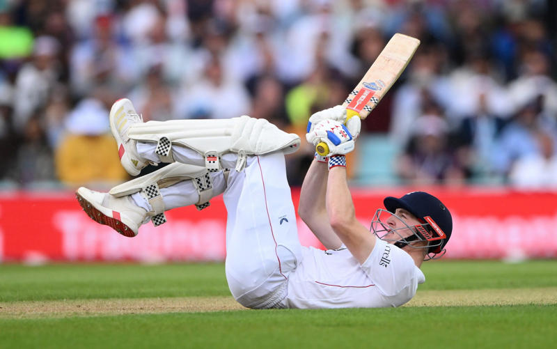 07:59 PM BST, Boycott’s verdict, 07:25 PM BST, Michael Vaughan on BBC Test Match Special, 07:21 PM BST, A tale of three horror drops, 07:17 PM BST, Stumps on day two, 07:15 PM BST, OVER 18: IND 75/2 (Jaiswal 51 Deep 4), 07:10 PM BST, 07:08 PM BST, OVER 17: IND 70/1 (Jaiswal 51 Sudharsan 11), 07:05 PM BST, OVER 16: IND 64/1 (Jaiswal 45 Sudharsan 11), 07:00 PM BST, OVER 15: IND 64/1 (Jaiswal 45 Sudharsan 11), 06:56 PM BST, OVER 14: IND 56/1 (Jaiswal 41 Sudharsan 7), 06:51 PM BST, OVER 13: IND 55/1 (Jaiswal 40 Sudharsan 7), 06:47 PM BST, OVER 12: IND 55/1 (Jaiswal 40 Sudharsan 7), 06:41 PM BST, OVER 11: IND 47/1 (Jaiswal 39 Sudharsan 0), 06:37 PM BST, OVER 10: IND 46/1 (Jaiswal 38 Sudharsan 0), 06:34 PM BST, 06:30 PM BST, OVER 9: IND 41/0 (Jaiswal 33 Rahul 7), 06:25 PM BST, OVER 8: IND 34/0 (Jaiswal 26 Rahul 7), 06:20 PM BST, OVER 7: IND 29/0 (Jaiswal 25 Rahul 3), 06:15 PM BST, OVER 6: IND 28/0 (Jaiswal 24 Rahul 3), 06:11 PM BST, OVER 5: IND 26/0 (Jaiswal 24 Rahul 1), 06:07 PM BST, OVER 4: IND 17/0 (Jaiswal 16 Rahul 0), 06:02 PM BST, OVER 3: IND 12/0 (Jaiswal 12 Rahul 0), 05:58 PM BST, OVER 2: IND 0/0 (Jaiswal 0 Rahul 0), 05:53 PM BST, OVER 1: IND 0/0 (Jaiswal 0 Rahul 0), 05:48 PM BST, India’s second innings, 05:45 PM BST, England bowlers back on their feet, 05:39 PM BST, England bowled out for 247, 05:38 PM BST, OVER 51: ENG 247/8 (Tongue 0 Brook 53), 05:33 PM BST, OVER 50: ENG 246/8 (Tongue 0 Brook 52), 05:28 PM BST, OVER 49: ENG 243/8 (Tongue 0 Brook 49), 05:24 PM BST, Nearly ready for action, 05:16 PM BST, Restart time, 05:16 PM BST, Restart coming soon?, 05:07 PM BST, 05:03 PM BST, Good news!, 04:59 PM BST, Weather update, 04:56 PM BST, Michael Vaughan on BBC Test Match Special, 04:53 PM BST, Nasser Hussain on Sky Sports, 04:52 PM BST, What an image!, 04:41 PM BST, Rain stops play, 04:41 PM BST, OVER 48: ENG 242/8 (Tongue 0 Brook 48), 04:36 PM BST, OVER 47: ENG 235/8 (Tongue 0 Brook 41), 04:34 PM BST, 04:30 PM BST, OVER 46: ENG 230/7 (Atkinson 7 Brook 40), 04:26 PM BST, OVER 45: ENG 224/7 (Atkinson 2 Brook 39), 04:22 PM BST, OVER 44: ENG 220/7 (Atkinson 1 Brook 36), 04:17 PM BST, OVER 43: ENG 215/7 (Atkinson 0 Brook 33), 04:16 PM BST, Evening session, 04:12 PM BST, Tea verdict, 04:11 PM BST, Day for Thorpey, 04:07 PM BST, Inside Duckett’s extraordinary skirmish with Deep, 03:58 PM BST, Momentum shifting, 03:56 PM BST, 03:55 PM BST, 03:49 PM BST, 03:48 PM BST, OVER 42: ENG 215/5 (Smith 8 Brook 33), 03:46 PM BST, OVER 41: ENG 210/5 (Smith 7 Brook 29), 03:41 PM BST, OVER 40: ENG 207/5 (Smith 6 Brook 27), 03:38 PM BST, OVER 39: ENG 201/5 (Smith 5 Brook 22), 03:33 PM BST, OVER 38: ENG 200/5 (Smith 5 Brook 21), 03:29 PM BST, OVER 37: ENG 196/5 (Smith 1 Brook 21), 03:26 PM BST, 03:23 PM BST, OVER 36: ENG 190/4 (Bethell 2 Brook 21), 03:18 PM BST, OVER 35: ENG 186/4 (Bethell 1 Brook 18), 03:12 PM BST, OVER 34: ENG 176/4 (Bethell 0 Brook 9), 03:06 PM BST, 03:01 PM BST, OVER 32: ENG 167/3 (Root 21 Brook 8), 02:56 PM BST, OVER 31: ENG 165/3 (Root 20 Brook 7), 02:48 PM BST, OVER 30: ENG 161/3 (Root 16 Brook 7), 02:44 PM BST, OVER 29: ENG 154/3 (Root 14 Brook 6), 02:39 PM BST, OVER 28: ENG 152/3 (Root 14 Brook 4), 02:33 PM BST, OVER 27: ENG 148/3 (Root 10 Brook 4), 02:29 PM BST, OVER 26: ENG 147/3 (Root 9 Brook 4), 02:25 PM BST, OVER 25: ENG 146/3 (Root 8 Brook 4), 02:21 PM BST, 02:17 PM BST, OVER 24: ENG 142/2 (Root 8 Pope 22), 02:13 PM BST, OVER 23: ENG 138/2 (Root 4 Pope 22), 02:09 PM BST, OVER 22: ENG 134/2 (Root 4 Pope 18), 02:03 PM BST, 02:02 PM BST, OVER 21: ENG 129/1 (Crawley 64 Pope 18), 01:57 PM BST, OVER 20: ENG 126/1 (Crawley 63 Pope 17), 01:53 PM BST, OVER 19: ENG 124/1 (Crawley 62 Pope 16), 01:49 PM BST, OVER 18: ENG 115/1 (Crawley 54 Pope 16), 01:45 PM BST, OVER 17: ENG 110/1 (Crawley 53 Pope 12), 01:40 PM BST, Afternoon session, 01:35 PM BST, Lunchtime verdict, 01:29 PM BST, Friendly or too far?, 01:23 PM BST, A day that is about more than just cricket, 01:17 PM BST, Ravi Shastri on Sky Sports, 01:14 PM BST, Ricky Ponting on Sky Sports, 01:11 PM BST, 01:03 PM BST, England in great position after near perfect session, 01:02 PM BST, OVER 16: ENG 109/1 (Crawley 52 Pope 12), 12:55 PM BST, OVER 15: ENG 105/1 (Crawley 52 Pope 8), 12:52 PM BST, OVER 14: ENG 97/1 (Crawley 47 Pope 5), 12:52 PM BST, OVER 14: ENG 97/1 (Crawley 47 Pope 5), 12:50 PM BST, OVER 13: ENG 93/1 (Crawley 47 Pope 1), 12:47 PM BST, 12:42 PM BST, OVER 12: ENG 92/0 (Crawley 47 Duckett 43), 12:37 PM BST, India may have to turn to spin - on a green top, 12:36 PM BST, OVER 11: ENG 84/0 (Crawley 46 Duckett 37), 12:31 PM BST, OVER 10: ENG 71/0 (Crawley 38 Duckett 32), 12:27 PM BST, OVER 9: ENG 64/0 (Crawley 33 Duckett 30), 12:23 PM BST, OVER 8: ENG 59/0 (Crawley 29 Duckett 29), 12:21 PM BST, India deflated by England onslaught, 12:18 PM BST, OVER 7: ENG 51/0 (Crawley 21 Duckett 29), 12:12 PM BST, OVER 6: ENG 40/0 (Crawley 16 Duckett 23), 12:08 PM BST, OVER 5: ENG 28/0 (Crawley 16 Duckett 11), 12:04 PM BST, A very Bazball answer, 12:04 PM BST, OVER 4: ENG 24/0 (Crawley 12 Duckett 11), 11:54 AM BST, OVER 3: ENG 18/0 (Crawley 12 Duckett 5), 11:48 AM BST, Atkinson shows what England have missed, 11:47 AM BST, OVER 2: ENG 9/0 (Crawley 4 Duckett 4), 11:44 AM BST, OVER 1: ENG 8/0 (Crawley 4 Duckett 3), 11:34 AM BST, Back with a bang, 11:31 AM BST, A quick kill, 11:29 AM BST, 11:27 AM BST, 11:26 AM BST, OVER 69: IND 224/8 (Deep 0, Siraj 0), 11:21 AM BST, OVER 68: IND 220/8 (Deep 0, Siraj 0), 11:19 AM BST, 11:18 AM BST, OVER 67: IND 218/7 (Washington 23, Deep 0), 11:16 AM BST, A Day for Thorpey, 11:10 AM BST, 11:09 AM BST, OVER 66: IND 213/6 (Nair 57, Washington 23), 11:06 AM BST, OVER 65: IND 213/6 (Nair 57, Washington 23), 10:58 AM BST, England’s leading wicket-taker: Joe Root, 10:56 AM BST, Woakes injury puts dampener on the match, 10:35 AM BST, Play to continue until 7pm, 10:31 AM BST, Woakes’ Ashes hopes in the balance, 10:04 AM BST, A Day for Thorpey, 09:53 AM BST, Good morning