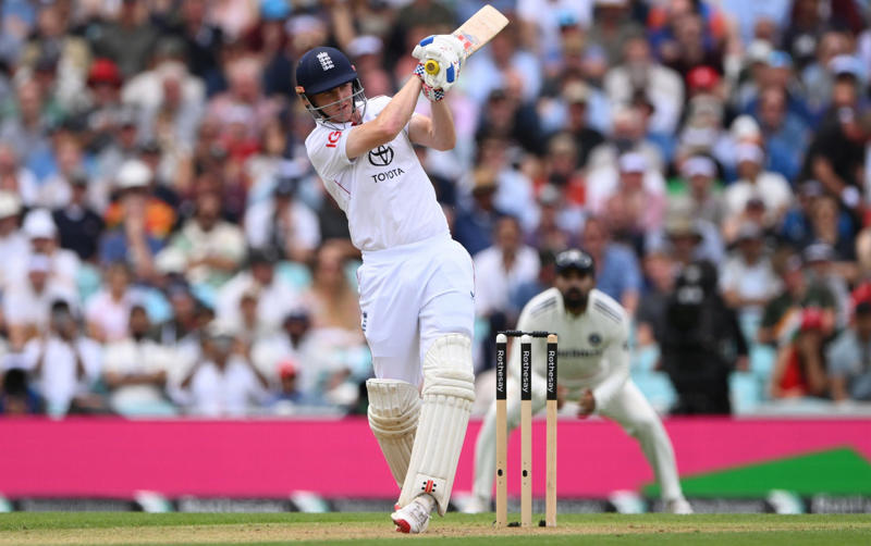 07:59 PM BST, Boycott’s verdict, 07:25 PM BST, Michael Vaughan on BBC Test Match Special, 07:21 PM BST, A tale of three horror drops, 07:17 PM BST, Stumps on day two, 07:15 PM BST, OVER 18: IND 75/2 (Jaiswal 51 Deep 4), 07:10 PM BST, 07:08 PM BST, OVER 17: IND 70/1 (Jaiswal 51 Sudharsan 11), 07:05 PM BST, OVER 16: IND 64/1 (Jaiswal 45 Sudharsan 11), 07:00 PM BST, OVER 15: IND 64/1 (Jaiswal 45 Sudharsan 11), 06:56 PM BST, OVER 14: IND 56/1 (Jaiswal 41 Sudharsan 7), 06:51 PM BST, OVER 13: IND 55/1 (Jaiswal 40 Sudharsan 7), 06:47 PM BST, OVER 12: IND 55/1 (Jaiswal 40 Sudharsan 7), 06:41 PM BST, OVER 11: IND 47/1 (Jaiswal 39 Sudharsan 0), 06:37 PM BST, OVER 10: IND 46/1 (Jaiswal 38 Sudharsan 0), 06:34 PM BST, 06:30 PM BST, OVER 9: IND 41/0 (Jaiswal 33 Rahul 7), 06:25 PM BST, OVER 8: IND 34/0 (Jaiswal 26 Rahul 7), 06:20 PM BST, OVER 7: IND 29/0 (Jaiswal 25 Rahul 3), 06:15 PM BST, OVER 6: IND 28/0 (Jaiswal 24 Rahul 3), 06:11 PM BST, OVER 5: IND 26/0 (Jaiswal 24 Rahul 1), 06:07 PM BST, OVER 4: IND 17/0 (Jaiswal 16 Rahul 0), 06:02 PM BST, OVER 3: IND 12/0 (Jaiswal 12 Rahul 0), 05:58 PM BST, OVER 2: IND 0/0 (Jaiswal 0 Rahul 0), 05:53 PM BST, OVER 1: IND 0/0 (Jaiswal 0 Rahul 0), 05:48 PM BST, India’s second innings, 05:45 PM BST, England bowlers back on their feet, 05:39 PM BST, England bowled out for 247, 05:38 PM BST, OVER 51: ENG 247/8 (Tongue 0 Brook 53), 05:33 PM BST, OVER 50: ENG 246/8 (Tongue 0 Brook 52), 05:28 PM BST, OVER 49: ENG 243/8 (Tongue 0 Brook 49), 05:24 PM BST, Nearly ready for action, 05:16 PM BST, Restart time, 05:16 PM BST, Restart coming soon?, 05:07 PM BST, 05:03 PM BST, Good news!, 04:59 PM BST, Weather update, 04:56 PM BST, Michael Vaughan on BBC Test Match Special, 04:53 PM BST, Nasser Hussain on Sky Sports, 04:52 PM BST, What an image!, 04:41 PM BST, Rain stops play, 04:41 PM BST, OVER 48: ENG 242/8 (Tongue 0 Brook 48), 04:36 PM BST, OVER 47: ENG 235/8 (Tongue 0 Brook 41), 04:34 PM BST, 04:30 PM BST, OVER 46: ENG 230/7 (Atkinson 7 Brook 40), 04:26 PM BST, OVER 45: ENG 224/7 (Atkinson 2 Brook 39), 04:22 PM BST, OVER 44: ENG 220/7 (Atkinson 1 Brook 36), 04:17 PM BST, OVER 43: ENG 215/7 (Atkinson 0 Brook 33), 04:16 PM BST, Evening session, 04:12 PM BST, Tea verdict, 04:11 PM BST, Day for Thorpey, 04:07 PM BST, Inside Duckett’s extraordinary skirmish with Deep, 03:58 PM BST, Momentum shifting, 03:56 PM BST, 03:55 PM BST, 03:49 PM BST, 03:48 PM BST, OVER 42: ENG 215/5 (Smith 8 Brook 33), 03:46 PM BST, OVER 41: ENG 210/5 (Smith 7 Brook 29), 03:41 PM BST, OVER 40: ENG 207/5 (Smith 6 Brook 27), 03:38 PM BST, OVER 39: ENG 201/5 (Smith 5 Brook 22), 03:33 PM BST, OVER 38: ENG 200/5 (Smith 5 Brook 21), 03:29 PM BST, OVER 37: ENG 196/5 (Smith 1 Brook 21), 03:26 PM BST, 03:23 PM BST, OVER 36: ENG 190/4 (Bethell 2 Brook 21), 03:18 PM BST, OVER 35: ENG 186/4 (Bethell 1 Brook 18), 03:12 PM BST, OVER 34: ENG 176/4 (Bethell 0 Brook 9), 03:06 PM BST, 03:01 PM BST, OVER 32: ENG 167/3 (Root 21 Brook 8), 02:56 PM BST, OVER 31: ENG 165/3 (Root 20 Brook 7), 02:48 PM BST, OVER 30: ENG 161/3 (Root 16 Brook 7), 02:44 PM BST, OVER 29: ENG 154/3 (Root 14 Brook 6), 02:39 PM BST, OVER 28: ENG 152/3 (Root 14 Brook 4), 02:33 PM BST, OVER 27: ENG 148/3 (Root 10 Brook 4), 02:29 PM BST, OVER 26: ENG 147/3 (Root 9 Brook 4), 02:25 PM BST, OVER 25: ENG 146/3 (Root 8 Brook 4), 02:21 PM BST, 02:17 PM BST, OVER 24: ENG 142/2 (Root 8 Pope 22), 02:13 PM BST, OVER 23: ENG 138/2 (Root 4 Pope 22), 02:09 PM BST, OVER 22: ENG 134/2 (Root 4 Pope 18), 02:03 PM BST, 02:02 PM BST, OVER 21: ENG 129/1 (Crawley 64 Pope 18), 01:57 PM BST, OVER 20: ENG 126/1 (Crawley 63 Pope 17), 01:53 PM BST, OVER 19: ENG 124/1 (Crawley 62 Pope 16), 01:49 PM BST, OVER 18: ENG 115/1 (Crawley 54 Pope 16), 01:45 PM BST, OVER 17: ENG 110/1 (Crawley 53 Pope 12), 01:40 PM BST, Afternoon session, 01:35 PM BST, Lunchtime verdict, 01:29 PM BST, Friendly or too far?, 01:23 PM BST, A day that is about more than just cricket, 01:17 PM BST, Ravi Shastri on Sky Sports, 01:14 PM BST, Ricky Ponting on Sky Sports, 01:11 PM BST, 01:03 PM BST, England in great position after near perfect session, 01:02 PM BST, OVER 16: ENG 109/1 (Crawley 52 Pope 12), 12:55 PM BST, OVER 15: ENG 105/1 (Crawley 52 Pope 8), 12:52 PM BST, OVER 14: ENG 97/1 (Crawley 47 Pope 5), 12:52 PM BST, OVER 14: ENG 97/1 (Crawley 47 Pope 5), 12:50 PM BST, OVER 13: ENG 93/1 (Crawley 47 Pope 1), 12:47 PM BST, 12:42 PM BST, OVER 12: ENG 92/0 (Crawley 47 Duckett 43), 12:37 PM BST, India may have to turn to spin - on a green top, 12:36 PM BST, OVER 11: ENG 84/0 (Crawley 46 Duckett 37), 12:31 PM BST, OVER 10: ENG 71/0 (Crawley 38 Duckett 32), 12:27 PM BST, OVER 9: ENG 64/0 (Crawley 33 Duckett 30), 12:23 PM BST, OVER 8: ENG 59/0 (Crawley 29 Duckett 29), 12:21 PM BST, India deflated by England onslaught, 12:18 PM BST, OVER 7: ENG 51/0 (Crawley 21 Duckett 29), 12:12 PM BST, OVER 6: ENG 40/0 (Crawley 16 Duckett 23), 12:08 PM BST, OVER 5: ENG 28/0 (Crawley 16 Duckett 11), 12:04 PM BST, A very Bazball answer, 12:04 PM BST, OVER 4: ENG 24/0 (Crawley 12 Duckett 11), 11:54 AM BST, OVER 3: ENG 18/0 (Crawley 12 Duckett 5), 11:48 AM BST, Atkinson shows what England have missed, 11:47 AM BST, OVER 2: ENG 9/0 (Crawley 4 Duckett 4), 11:44 AM BST, OVER 1: ENG 8/0 (Crawley 4 Duckett 3), 11:34 AM BST, Back with a bang, 11:31 AM BST, A quick kill, 11:29 AM BST, 11:27 AM BST, 11:26 AM BST, OVER 69: IND 224/8 (Deep 0, Siraj 0), 11:21 AM BST, OVER 68: IND 220/8 (Deep 0, Siraj 0), 11:19 AM BST, 11:18 AM BST, OVER 67: IND 218/7 (Washington 23, Deep 0), 11:16 AM BST, A Day for Thorpey, 11:10 AM BST, 11:09 AM BST, OVER 66: IND 213/6 (Nair 57, Washington 23), 11:06 AM BST, OVER 65: IND 213/6 (Nair 57, Washington 23), 10:58 AM BST, England’s leading wicket-taker: Joe Root, 10:56 AM BST, Woakes injury puts dampener on the match, 10:35 AM BST, Play to continue until 7pm, 10:31 AM BST, Woakes’ Ashes hopes in the balance, 10:04 AM BST, A Day for Thorpey, 09:53 AM BST, Good morning
