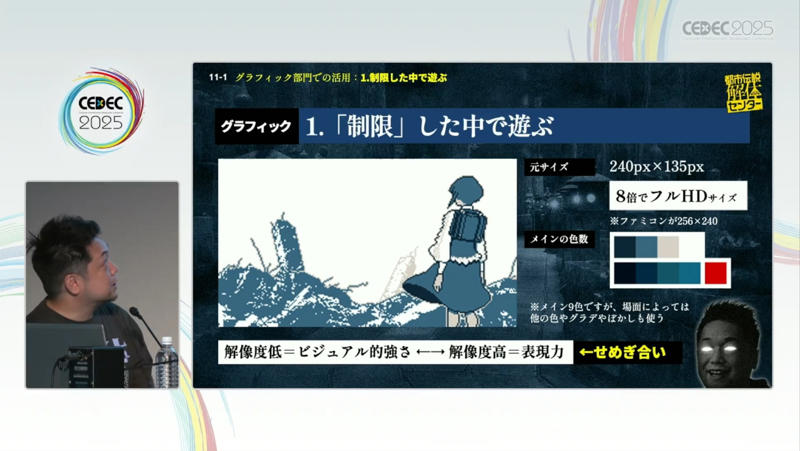 ゲーム開発のための制約、期限、そして「まぁええんちゃう進行」, 100点満点のイラスト1枚より、33点のスチル3枚のほうがいい, シナリオは最初から最後まで「まぁええんちゃう進行」, システムは「あまり開発をしたくない」スタンス, 未経験の電子音楽も「まぁええんちゃう」精神で挑戦, パブリッシャーとデベロッパーはいかに協業すべきか？