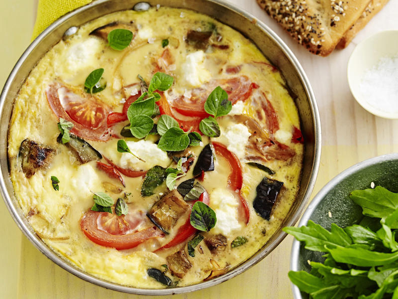 Can you reheat frittata?, Frittata recipes for breakfast, lunch and dinner, Mega vegie and haloumi frittata , Basil frittata with smoked salmon , Rainbow chard and three-cheese frittata , Roast pumpkin and zucchini frittata , Roasted pumpkin, spinach and fetta slice , Primavera frittata , Asparagus, tomato, ricotta and basil frittata , Potato, capsicum and spinach frittata , Quick three-cheese frittata , Kale and quinoa frittata , Pea and broad bean frittata , Rocket and prosciutto frittata , Ham and egg frittata , Chorizo & potato frittata , Asparagus frittata , Silverbeet frittata , Smoked trout frittata , Chilli and vegetable frittata , Broccoli and cheese frittata , Baked potato, ham and cheese frittata , Spanish frittata , Wild mushroom and green onion frittata , Potato, capsicum and olive frittata , Three-cheese pasta frittata , Zucchini and corn frittatas , Capsicum and potato frittata , Green power mini frittatas with spinach and feta , Bacon, pea and corn frittata , Asparagus & fetta frittata , Zucchini flower and tomato frittata , Tomato, feta and pancetta frittata , Why we love these frittatas, More quick & easy recipes