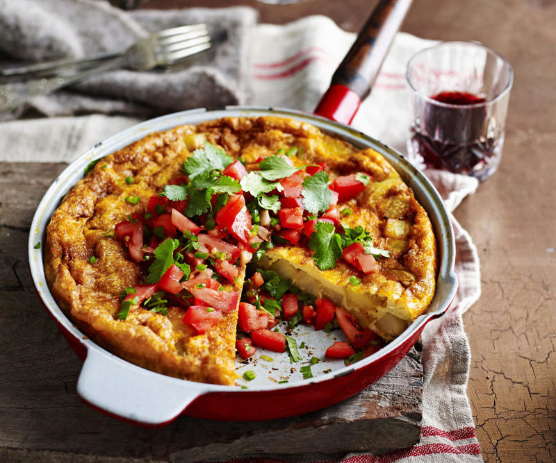 Can you reheat frittata?, Frittata recipes for breakfast, lunch and dinner, Mega vegie and haloumi frittata , Basil frittata with smoked salmon , Rainbow chard and three-cheese frittata , Roast pumpkin and zucchini frittata , Roasted pumpkin, spinach and fetta slice , Primavera frittata , Asparagus, tomato, ricotta and basil frittata , Potato, capsicum and spinach frittata , Quick three-cheese frittata , Kale and quinoa frittata , Pea and broad bean frittata , Rocket and prosciutto frittata , Ham and egg frittata , Chorizo & potato frittata , Asparagus frittata , Silverbeet frittata , Smoked trout frittata , Chilli and vegetable frittata , Broccoli and cheese frittata , Baked potato, ham and cheese frittata , Spanish frittata , Wild mushroom and green onion frittata , Potato, capsicum and olive frittata , Three-cheese pasta frittata , Zucchini and corn frittatas , Capsicum and potato frittata , Green power mini frittatas with spinach and feta , Bacon, pea and corn frittata , Asparagus & fetta frittata , Zucchini flower and tomato frittata , Tomato, feta and pancetta frittata , Why we love these frittatas, More quick & easy recipes