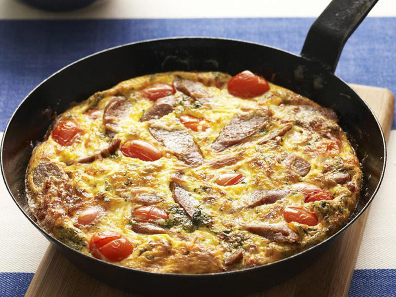 Can you reheat frittata?, Frittata recipes for breakfast, lunch and dinner, Mega vegie and haloumi frittata , Basil frittata with smoked salmon , Rainbow chard and three-cheese frittata , Roast pumpkin and zucchini frittata , Roasted pumpkin, spinach and fetta slice , Primavera frittata , Asparagus, tomato, ricotta and basil frittata , Potato, capsicum and spinach frittata , Quick three-cheese frittata , Kale and quinoa frittata , Pea and broad bean frittata , Rocket and prosciutto frittata , Ham and egg frittata , Chorizo & potato frittata , Asparagus frittata , Silverbeet frittata , Smoked trout frittata , Chilli and vegetable frittata , Broccoli and cheese frittata , Baked potato, ham and cheese frittata , Spanish frittata , Wild mushroom and green onion frittata , Potato, capsicum and olive frittata , Three-cheese pasta frittata , Zucchini and corn frittatas , Capsicum and potato frittata , Green power mini frittatas with spinach and feta , Bacon, pea and corn frittata , Asparagus & fetta frittata , Zucchini flower and tomato frittata , Tomato, feta and pancetta frittata , Why we love these frittatas, More quick & easy recipes