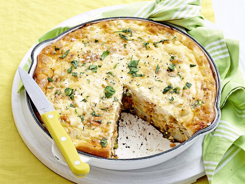 Can you reheat frittata?, Frittata recipes for breakfast, lunch and dinner, Mega vegie and haloumi frittata , Basil frittata with smoked salmon , Rainbow chard and three-cheese frittata , Roast pumpkin and zucchini frittata , Roasted pumpkin, spinach and fetta slice , Primavera frittata , Asparagus, tomato, ricotta and basil frittata , Potato, capsicum and spinach frittata , Quick three-cheese frittata , Kale and quinoa frittata , Pea and broad bean frittata , Rocket and prosciutto frittata , Ham and egg frittata , Chorizo & potato frittata , Asparagus frittata , Silverbeet frittata , Smoked trout frittata , Chilli and vegetable frittata , Broccoli and cheese frittata , Baked potato, ham and cheese frittata , Spanish frittata , Wild mushroom and green onion frittata , Potato, capsicum and olive frittata , Three-cheese pasta frittata , Zucchini and corn frittatas , Capsicum and potato frittata , Green power mini frittatas with spinach and feta , Bacon, pea and corn frittata , Asparagus & fetta frittata , Zucchini flower and tomato frittata , Tomato, feta and pancetta frittata , Why we love these frittatas, More quick & easy recipes