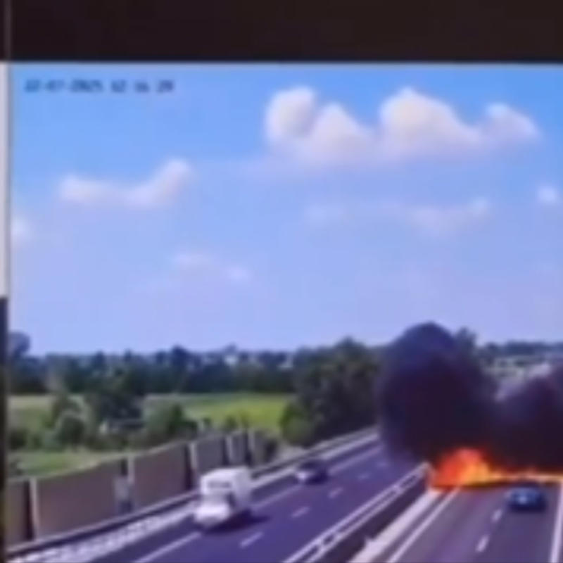 Plane nosedives into busy Italian highway killing two in huge fireball