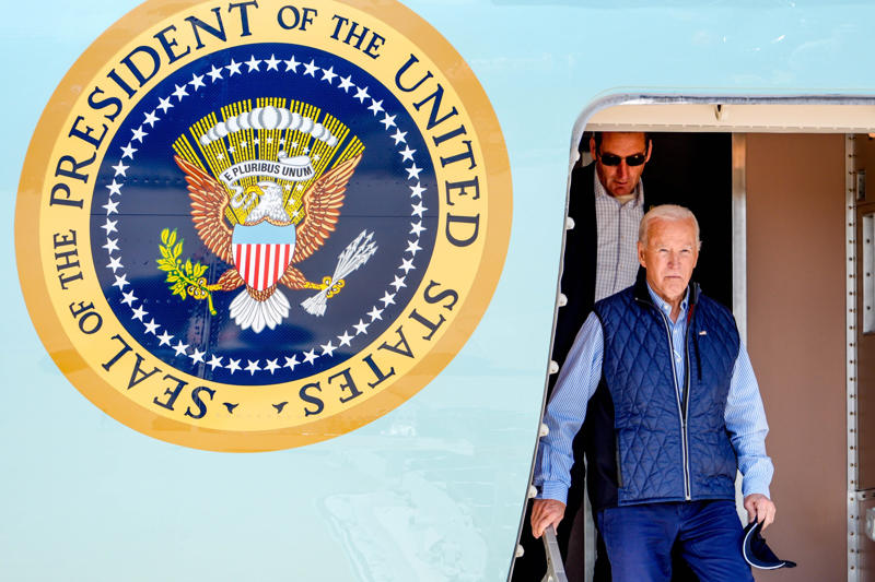 Biden arrives at airport after Hurricane Helene Joe Biden emotional during speech in Detroit, Biden arrives at airport after Hurricane Helene, Trump speaks at Central Wisconsin Airport rally, Judge gavel shown, FBI logo in Indianapolis office lobby, Attorney Emil Bove at Manhattan court, Emil Bove testifies during Senate Judiciary hearing