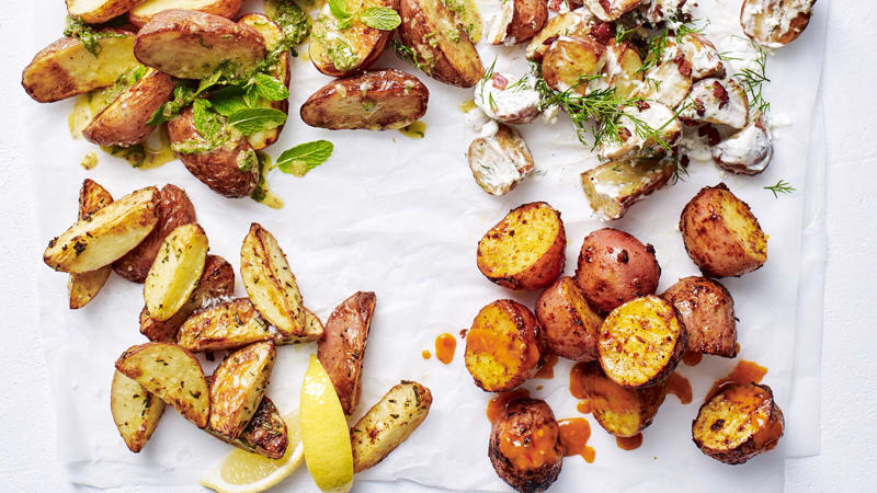 Air fryer carrots , Four-ways with air fryer roast potatoes , Air fryer Sriracha vegetable tempura , Steph de Sousa’s air fryer Mexican-style corn ribs , Air fryer chips and wedges six ways , How to make lentil-stuffed eggplant in your air fryer