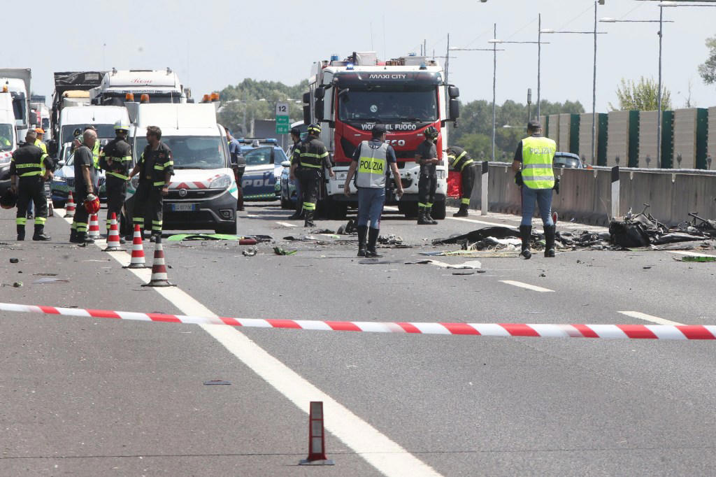 Plane nosedives into busy Italian highway killing two in huge fireball