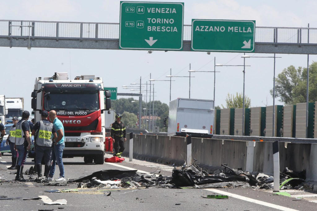 Plane nosedives into busy Italian highway killing two in huge fireball
