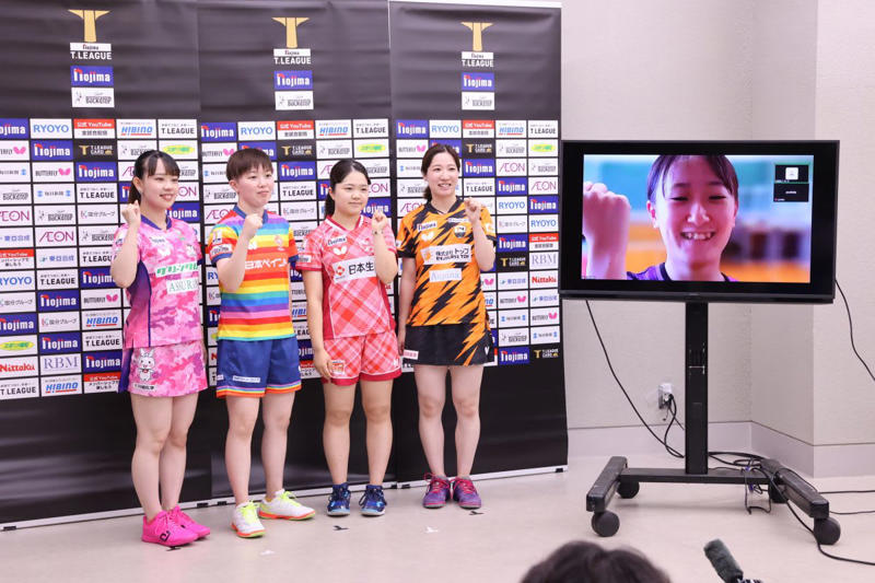 男子選手のコメント, 小野泰和（T.T彩たま）, 吉村真晴（琉球アスティーダ）, 英田理志（岡山リベッツ）, 吉村和弘（木下マイスター東京）, 吉田雅己（金沢ポート）※都合によりオンライン参加, 町飛鳥（静岡ジェード）, 女子選手コメント, 平野美宇（木下アビエル神奈川）※都合によりVTRでのコメント, 篠原夢空（日本生命レッドエルフ）, 芝田沙季（日本ペイントマレッツ）, 南波侑里香（トップおとめピンポンズ名古屋）, 小林りんご（九州カリーナ）, 田村美佳（京都カグヤライズ）※都合によりオンライン参加