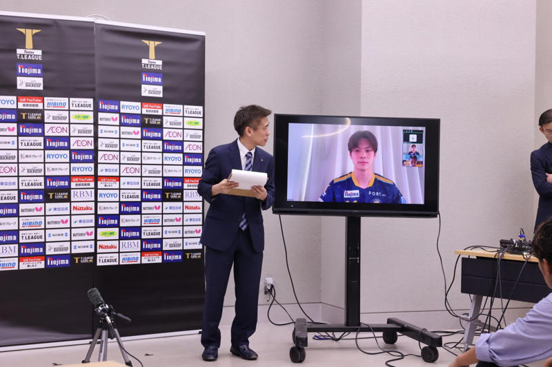 男子選手のコメント, 小野泰和（T.T彩たま）, 吉村真晴（琉球アスティーダ）, 英田理志（岡山リベッツ）, 吉村和弘（木下マイスター東京）, 吉田雅己（金沢ポート）※都合によりオンライン参加, 町飛鳥（静岡ジェード）, 女子選手コメント, 平野美宇（木下アビエル神奈川）※都合によりVTRでのコメント, 篠原夢空（日本生命レッドエルフ）, 芝田沙季（日本ペイントマレッツ）, 南波侑里香（トップおとめピンポンズ名古屋）, 小林りんご（九州カリーナ）, 田村美佳（京都カグヤライズ）※都合によりオンライン参加