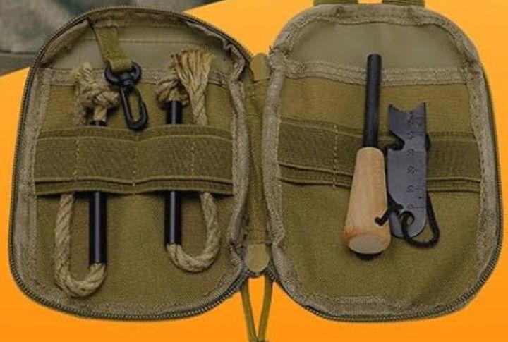 Fire Starter Kit Water Filtration System, Multi-Tool Kit, Survival Knife, Portable Solar Charger, Fire Starter Kit, Emergency Mylar Blanket, Tactical Flashlight, First Aid Kit, Compact Tent