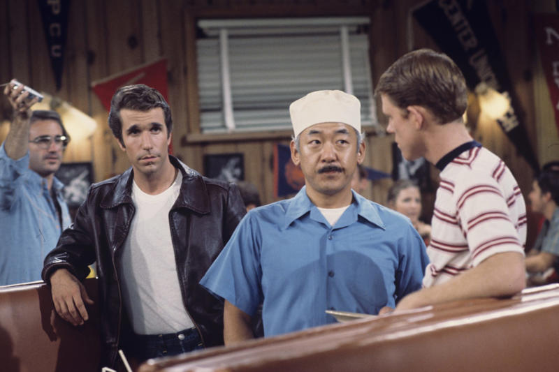 Mitsumo 'Arnold' Takahashi Happy Days, Richie Cunningham, Ron Howard, Marion Cunningham, Marion Ross, Howard Cunningham, Tom Bosley, Arthur Fonzarelli, Henry Winkler, Award-winning role in 'Barry', Joanie Cunningham, Erin Moran, Chachi Arcola, Scott Baio, Warren 'Potsie' Weber, Anson Williams, Mitsumo 'Arnold' Takahashi, Noriyuki 'Pat' Morita, Al Delvecchio, Al Molinaro, Ralph Malph, Don Most, Lori Beth Allen-Cunningham, Lynda Goodfriend, Ashley Pfister, Linda Purl, Roger Phillips