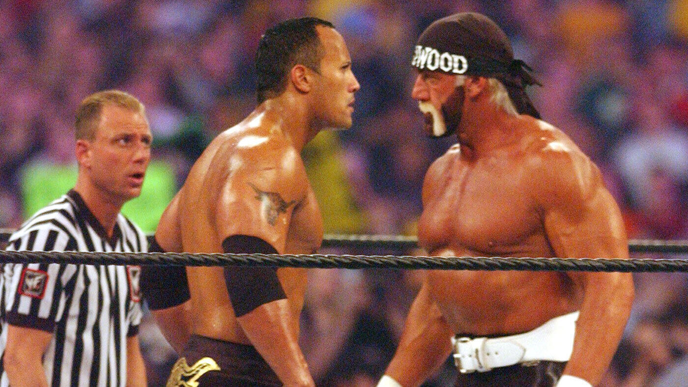 Hulk Hogan slams Andre the Giant at Wrestlemania III, Hulk Hogan vs. The Macho Man at WrestleMania V, Hulk Hogan vs. The Ultimate Warrior at WrestleMania VI, Hulk Hogan joins the nWo at WCW Bash at the Beach, Hulk Hogan vs. The Rock at WrestleMania X8
