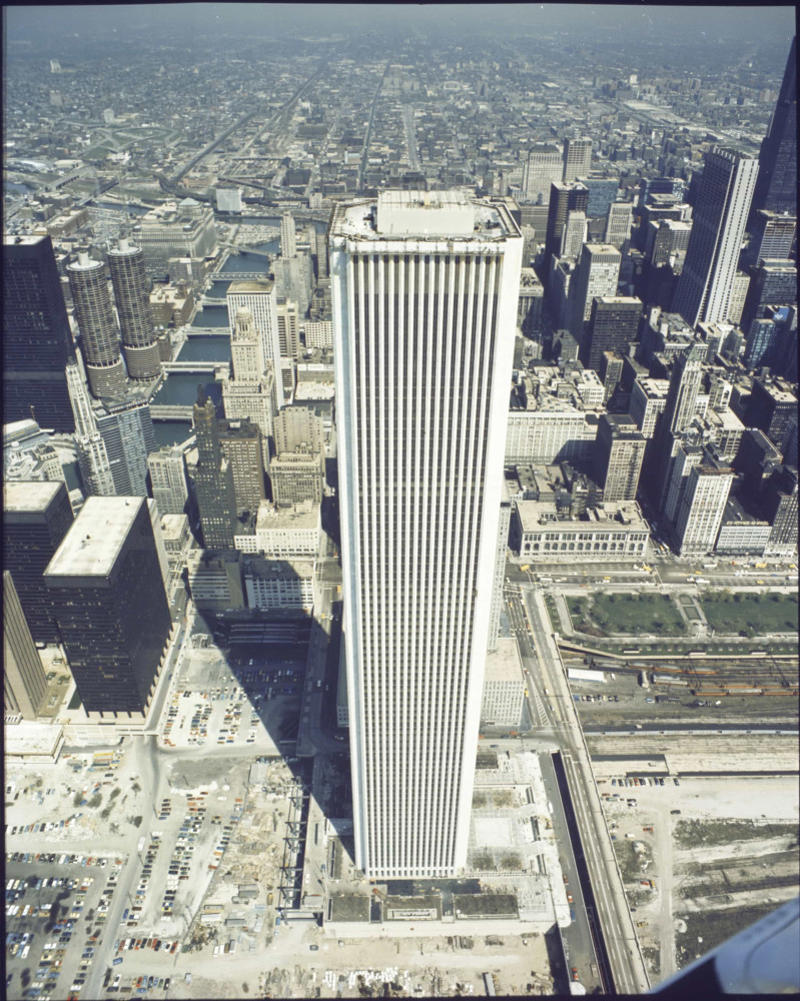 Aon Center, USA Walt Disney Concert Hall, USA, "The Walkie Talkie," England, InTempo Skyscraper, Spain, Vdara Hotel and Spa, USA, Dubai Aquarium and Underwater Zoo, United Arab Emirates, Ryugyong Hotel, North Korea, Lotus Riverside Complex, China, Brooklyn Bridge Park, USA, Aon Center, USA, Žižkov Television Tower, Czech Republic, Kangbashi District, China, Citigroup Center, USA, W.E.B. Du Bois Library, USA, Santos, Brazil