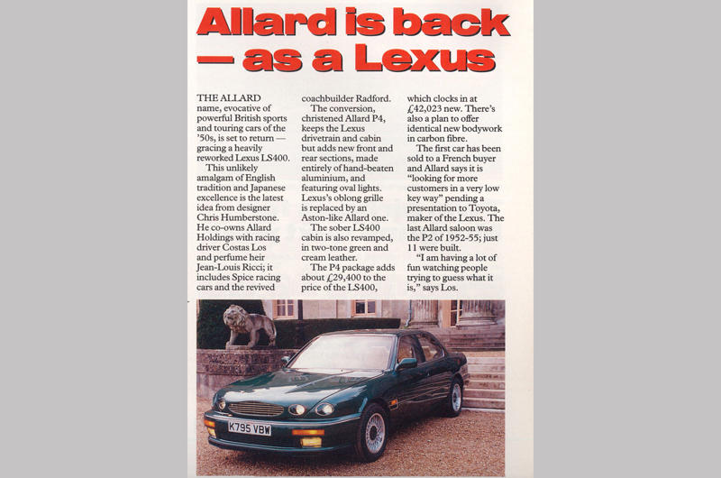 Abarth returns, Allard returns, Audi returns, Borgward, Borgward returns, Bugatti returns, Connaught, Connaught returns, Datsun returns, De Tomaso, De Tomaso returns, ERA returns, Fisker returns, Frazer-Nash, Frazer-Nash returns, Hispano-Suiza, Hispano-Suiza returns, Invicta returns, Iso returns, Jensen returns, Lagonda returns 1, Lagonda returns 2, Lea Francis, Lea Francis returns, Lister returns, Marcos returns, Maybach returns 1, Maybach returns 2, Packard returns, Pegaso returns, Spyker returns, Trident returns, TVR returns