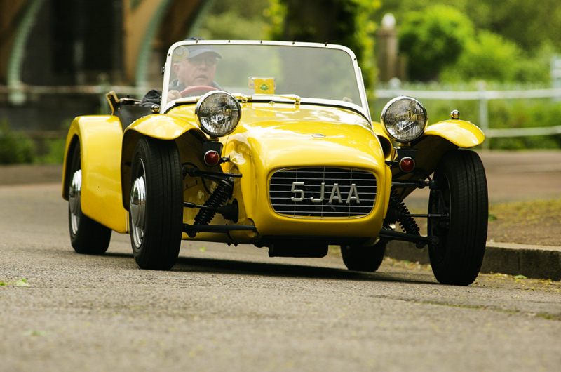 22. Lotus Seven (387kg/853lb) 1. Mazda MX-5 (970kg/2138lb), 2. Lancia Fulvia Coupé HF (895kg/1973lb), 3. Peugeot 205 Rallye (790kg/1741lb), 4. Austin A30 (685kg/1510lb), 5. Suzuki Cappuccino (679kg/1496lb), 6. Citroën AX (675kg/1488lb), 7. Austin-Healey Sprite (664kg/1463lb), 8. Rochdale Olympic II (650kg/1433lb), 9. Mini 850 (604kg/1332lb), 10. Porsche 356 (600kg/1322lb), 11. Lotus Elan (585kg/1289lb), 12. Clan Crusader (578kg/1274lb), 13. Honda N360 (508kg/1119lb), 14. Ginetta G15 (501kg/1104lb), 15. Fiat 500 (500kg/1102lb), 16. De Tomaso Vallelunga (500kg/1102lb), 17. Caterham Superlight R500 (460kg/1014lb), 18. Ginetta G4 (445kg/981lb), 19. Austin Seven (432kg/952lb), 20. Morgan Aero Supersports (406kg/895lb), 21. Bond Bug (394kg/869lb), 22. Lotus Seven (387kg/853lb), 23. Light Car Company Rocket (370kg/815lb), 24. Berkeley Sports (318kg/701lb), 25. Messerschmitt KR200 (210kg/463lb)