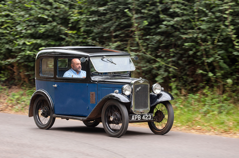 19. Austin Seven (432kg/952lb) 1. Mazda MX-5 (970kg/2138lb), 2. Lancia Fulvia Coupé HF (895kg/1973lb), 3. Peugeot 205 Rallye (790kg/1741lb), 4. Austin A30 (685kg/1510lb), 5. Suzuki Cappuccino (679kg/1496lb), 6. Citroën AX (675kg/1488lb), 7. Austin-Healey Sprite (664kg/1463lb), 8. Rochdale Olympic II (650kg/1433lb), 9. Mini 850 (604kg/1332lb), 10. Porsche 356 (600kg/1322lb), 11. Lotus Elan (585kg/1289lb), 12. Clan Crusader (578kg/1274lb), 13. Honda N360 (508kg/1119lb), 14. Ginetta G15 (501kg/1104lb), 15. Fiat 500 (500kg/1102lb), 16. De Tomaso Vallelunga (500kg/1102lb), 17. Caterham Superlight R500 (460kg/1014lb), 18. Ginetta G4 (445kg/981lb), 19. Austin Seven (432kg/952lb), 20. Morgan Aero Supersports (406kg/895lb), 21. Bond Bug (394kg/869lb), 22. Lotus Seven (387kg/853lb), 23. Light Car Company Rocket (370kg/815lb), 24. Berkeley Sports (318kg/701lb), 25. Messerschmitt KR200 (210kg/463lb)
