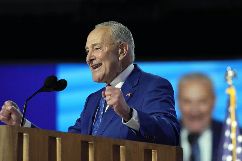 Sen. Schumer speaks at Democratic Convention Senator Schumer discusses mosquito control concerns, Sen. Fetterman speaks at a rally event, Sen. Thune talks with Republican senators, Thune engages with Watertown constituents, Sen. Collins questions HHS Secretary Kennedy, Sen. Collins at Senate hearing discussion, Schumer discusses nominee Russell Vought, Sen. Schumer speaks at Democratic Convention