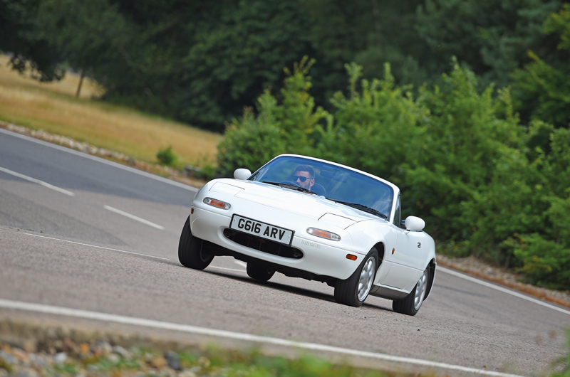 1. Mazda MX-5 (970kg/2138lb) 1. Mazda MX-5 (970kg/2138lb), 2. Lancia Fulvia Coupé HF (895kg/1973lb), 3. Peugeot 205 Rallye (790kg/1741lb), 4. Austin A30 (685kg/1510lb), 5. Suzuki Cappuccino (679kg/1496lb), 6. Citroën AX (675kg/1488lb), 7. Austin-Healey Sprite (664kg/1463lb), 8. Rochdale Olympic II (650kg/1433lb), 9. Mini 850 (604kg/1332lb), 10. Porsche 356 (600kg/1322lb), 11. Lotus Elan (585kg/1289lb), 12. Clan Crusader (578kg/1274lb), 13. Honda N360 (508kg/1119lb), 14. Ginetta G15 (501kg/1104lb), 15. Fiat 500 (500kg/1102lb), 16. De Tomaso Vallelunga (500kg/1102lb), 17. Caterham Superlight R500 (460kg/1014lb), 18. Ginetta G4 (445kg/981lb), 19. Austin Seven (432kg/952lb), 20. Morgan Aero Supersports (406kg/895lb), 21. Bond Bug (394kg/869lb), 22. Lotus Seven (387kg/853lb), 23. Light Car Company Rocket (370kg/815lb), 24. Berkeley Sports (318kg/701lb), 25. Messerschmitt KR200 (210kg/463lb)