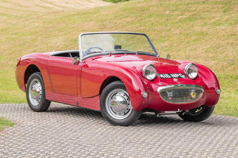 7. Austin-Healey Sprite (664kg/1463lb) 1. Mazda MX-5 (970kg/2138lb), 2. Lancia Fulvia Coupé HF (895kg/1973lb), 3. Peugeot 205 Rallye (790kg/1741lb), 4. Austin A30 (685kg/1510lb), 5. Suzuki Cappuccino (679kg/1496lb), 6. Citroën AX (675kg/1488lb), 7. Austin-Healey Sprite (664kg/1463lb), 8. Rochdale Olympic II (650kg/1433lb), 9. Mini 850 (604kg/1332lb), 10. Porsche 356 (600kg/1322lb), 11. Lotus Elan (585kg/1289lb), 12. Clan Crusader (578kg/1274lb), 13. Honda N360 (508kg/1119lb), 14. Ginetta G15 (501kg/1104lb), 15. Fiat 500 (500kg/1102lb), 16. De Tomaso Vallelunga (500kg/1102lb), 17. Caterham Superlight R500 (460kg/1014lb), 18. Ginetta G4 (445kg/981lb), 19. Austin Seven (432kg/952lb), 20. Morgan Aero Supersports (406kg/895lb), 21. Bond Bug (394kg/869lb), 22. Lotus Seven (387kg/853lb), 23. Light Car Company Rocket (370kg/815lb), 24. Berkeley Sports (318kg/701lb), 25. Messerschmitt KR200 (210kg/463lb)