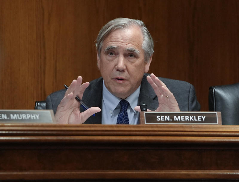 Senator Mike Lee speaking at Senate Committee hearing, Senators Mike Lee and Ted Cruz heading to vote, Senator Mike Lee on Senate floor for aid package, Tracy Stone-Manning interviewed by reporters in Phoenix, Tracy Stone-Manning answering questions from reporters, Senator Jeff Merkley applauding electric bus fleet unveiling, Senator Jeff Merkley questioning Secretary of Education, Senator Maria Cantwell speaking at confirmation hearing, Senator Martin Heinrich clapping at PowerUp Conference, Senator Martin Heinrich discussing housing needs