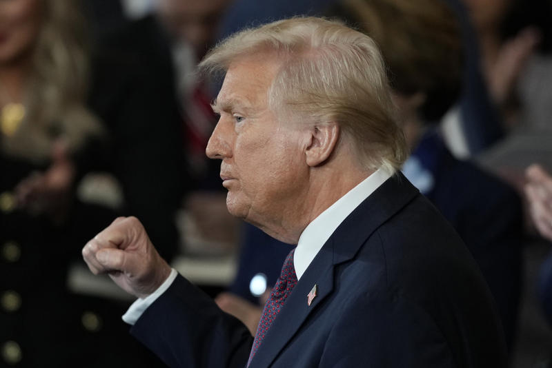 Trump speaks at Macomb Community College, Trump interviewed by Senator Marsha Blackburn, Trump and VP-elect Vance at inauguration, Trump signs documents after inauguration, Trump acceptance speech after election, Trump salutes troops at inauguration, Trump gestures during presidential inauguration