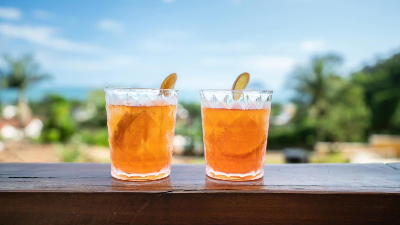 Alabama: Yellowhammer, Alaska: Duck Fart Shot, Arizona: Tequila Sunrise, Arkansas: Arkansas Razorback, California: Cabernet Sauvignon, Colorado: Coors Beer, Connecticut: Moscow Mule, Delaware: Dogfish Head IPA, Florida: Orange Juice, Georgia: Coca-Cola, Hawaii: Mai Tai, Idaho: Whiskey Sour, Illinois: Irish Whiskey, Indiana: Water, Iowa: Tom Collins, Kansas: Horsefeather, Kentucky: Mint Julep, Louisiana: Hurricane, Maine: Moxie, Maryland: Orange Crush (Cocktail), Massachusetts: Cranberry Juice, Michigan: Vernor's Ginger Ale, Minnesota: Bootleg, Mississippi: Milk Punch, Missouri: Fitz's Root Beer, Montana: Boilermaker, Nebraska: Red Beer, Nevada: Picon Punch, New Hampshire: Apple Cider, New Jersey: Jack Rose, New Mexico: Margarita, New York: The Manhattan, North Carolina: Cheerwine, North Dakota: North Dakota Special, Ohio: Bloody Mary, Oklahoma: Lunchbox, Oregon: Pinot Noir, Pennsylvania: Yuengling Beer, Rhode Island: Coffee Milk, South Carolina: Sweet Tea, South Dakota: Milk, Tennessee: Jack Daniel's, Texas: Lone Star Beer, Utah: Jell-O Shots, Vermont: Old Vermont, Virginia: George Washington's Rye Whiskey, Washington: Coffee, West Virginia: Moonshine, Wisconsin: Brandy, Wyoming: Fireball Whisky