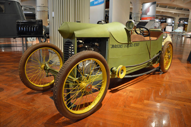 Scripps-Booth Rocket (1913) Roper steam carriage (1865), Ford 999 (1902), Holsman Runabout (1903), Scripps-Booth Rocket (1913), Detroit-Electric Model 47 (1914), Brewster Town Landaulet (1915), Chevrolet Royal Mail (1915), Woods Dual-Power (1916), Chrysler B-70 (1924), Essex Coach (1924), Ford Flivver (1926), Blue Bird school bus (1927), Lincoln Zephyr (1936), Lincoln Bubbletop (1950), Crosley Hotshot (1951), Chrysler 300-B (1956), Cornell-Liberty Safety Car (1957), Ford Mustang I concept (1962), Buick Riviera (1963), Chrysler turbine car (1963), Ford Mustang (1965), Toyota Corona (1966), Ford Mark IV (1967), Mercury Cougar (1968), Lincoln presidential limousine (1972), Chrysler Newport (1973), Dodge Omni (1978), Comuta-Car (1980), Ford Escort (1981), Plymouth Voyager (1984), Ford Taurus (1986), General Motors EV1 (1997), Toyota Prius (1997), Ford Focus Electric (2009)