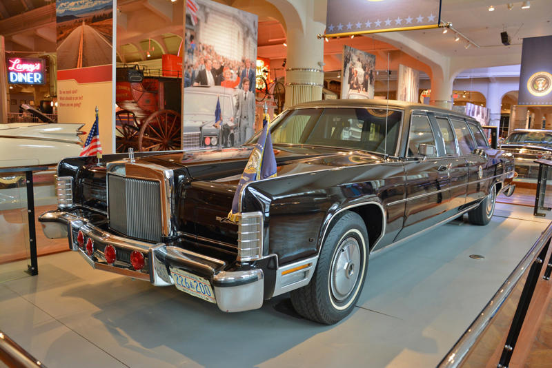 Lincoln presidential limousine (1972) Roper steam carriage (1865), Ford 999 (1902), Holsman Runabout (1903), Scripps-Booth Rocket (1913), Detroit-Electric Model 47 (1914), Brewster Town Landaulet (1915), Chevrolet Royal Mail (1915), Woods Dual-Power (1916), Chrysler B-70 (1924), Essex Coach (1924), Ford Flivver (1926), Blue Bird school bus (1927), Lincoln Zephyr (1936), Lincoln Bubbletop (1950), Crosley Hotshot (1951), Chrysler 300-B (1956), Cornell-Liberty Safety Car (1957), Ford Mustang I concept (1962), Buick Riviera (1963), Chrysler turbine car (1963), Ford Mustang (1965), Toyota Corona (1966), Ford Mark IV (1967), Mercury Cougar (1968), Lincoln presidential limousine (1972), Chrysler Newport (1973), Dodge Omni (1978), Comuta-Car (1980), Ford Escort (1981), Plymouth Voyager (1984), Ford Taurus (1986), General Motors EV1 (1997), Toyota Prius (1997), Ford Focus Electric (2009)